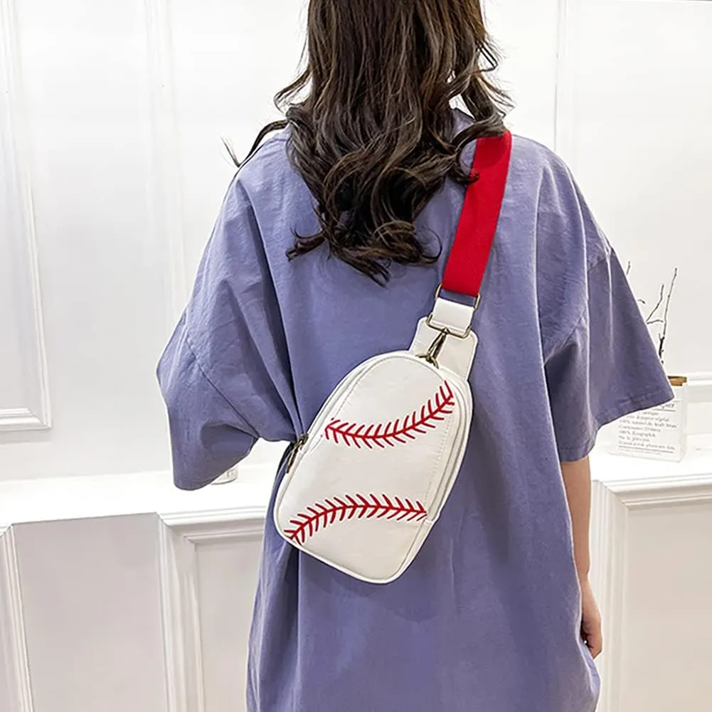 Pu Leather Football Print Sling Bag For Women, American Baseball Rugby Sports Chest Bag, Men's Travel Crossbody Bag