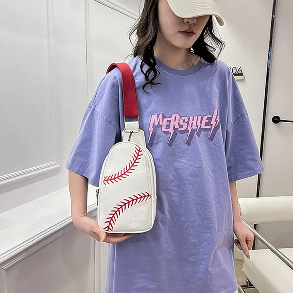 Pu Leather Football Print Sling Bag For Women, American Baseball Rugby Sports Chest Bag, Men's Travel Crossbody Bag