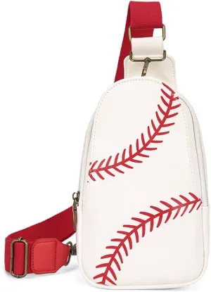 Pu Leather Football Print Sling Bag For Women, American Baseball Rugby Sports Chest Bag, Men's Travel Crossbody Bag
