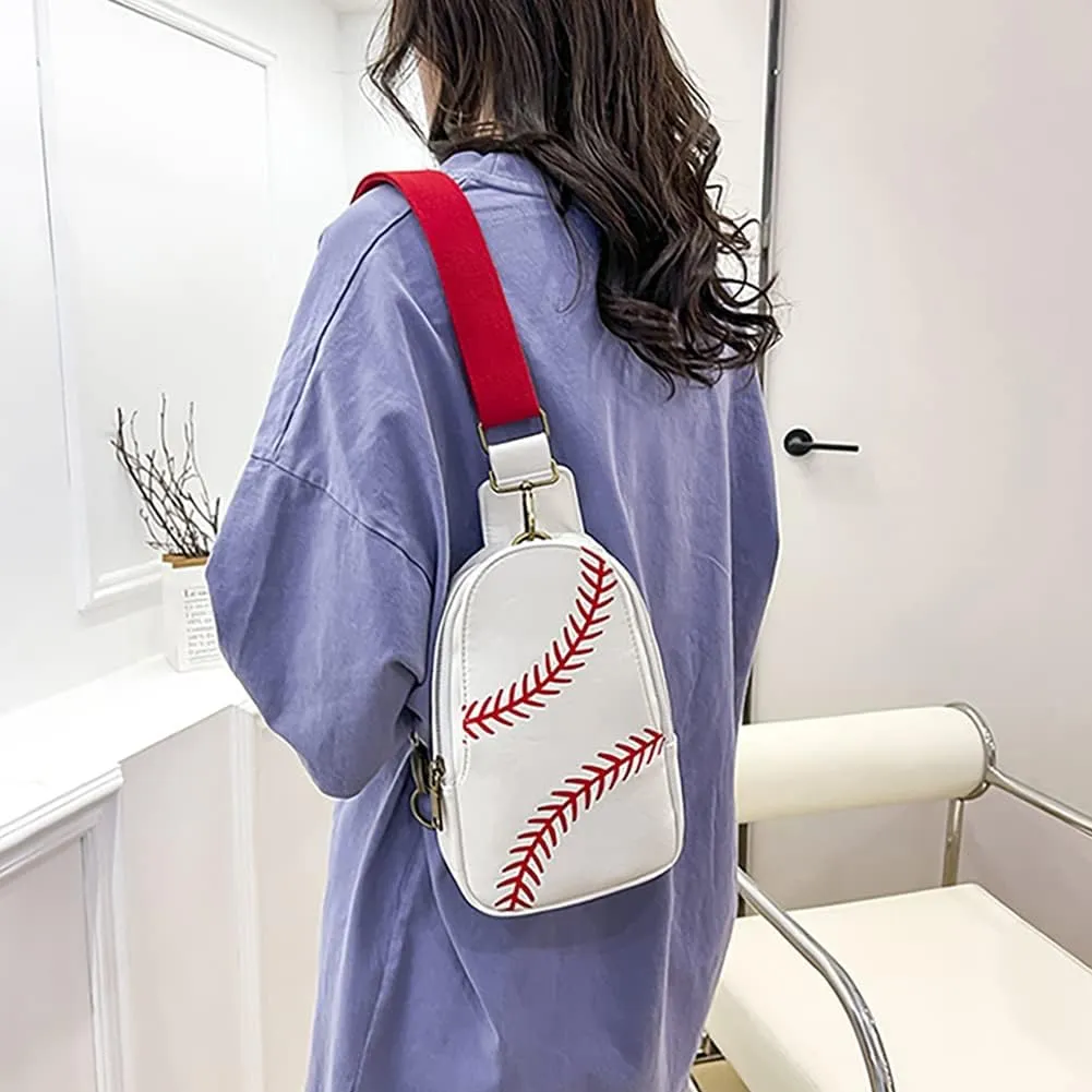 Pu Leather Football Print Sling Bag For Women, American Baseball Rugby Sports Chest Bag, Men's Travel Crossbody Bag