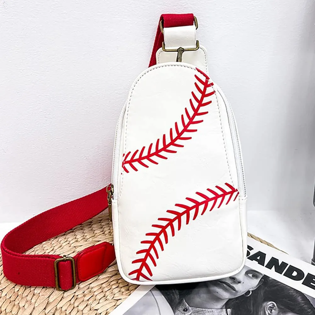Pu Leather Football Print Sling Bag For Women, American Baseball Rugby Sports Chest Bag, Men's Travel Crossbody Bag