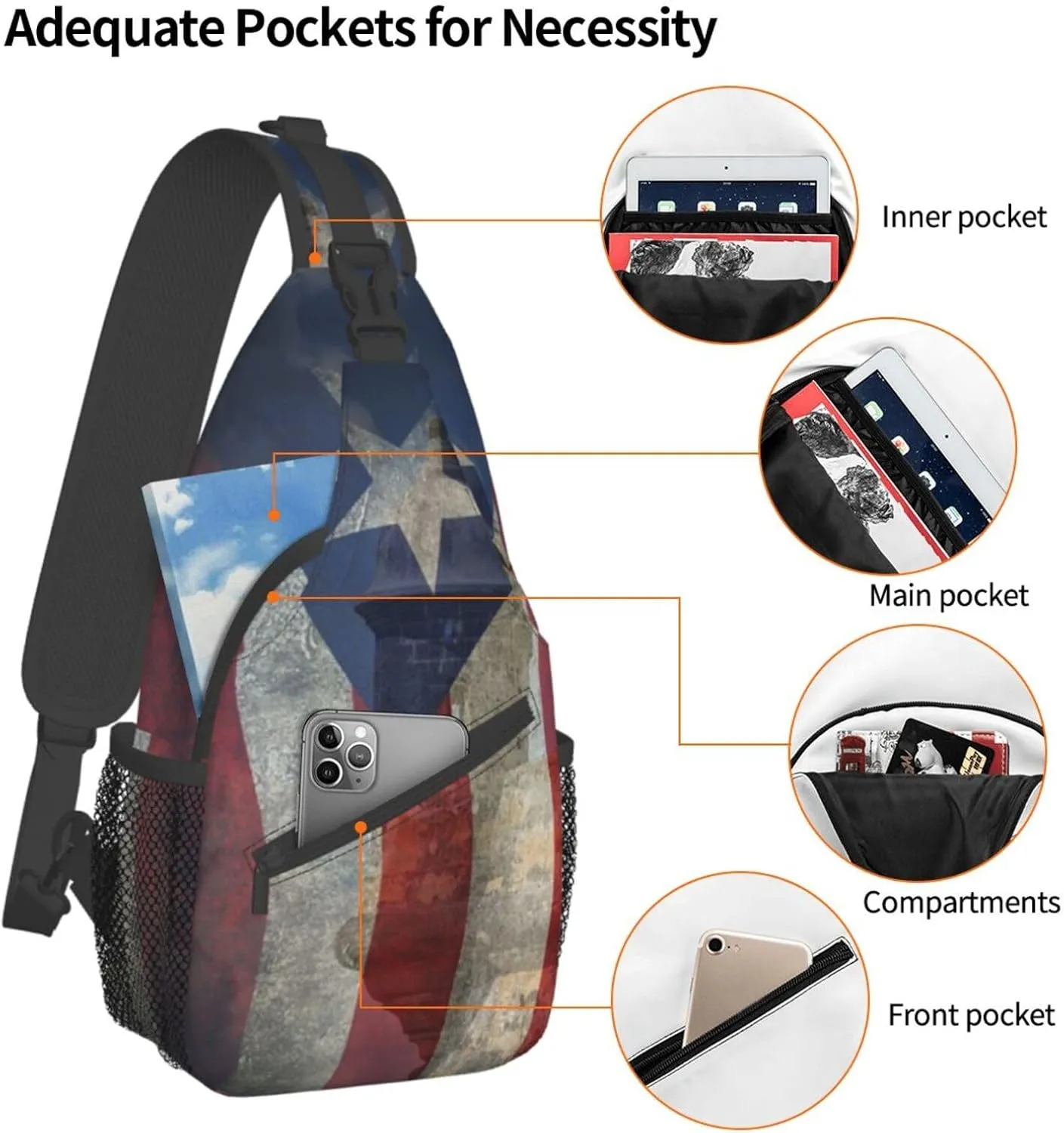 Puerto Rico Flag Crossbody Bag Puerto Rico Shoulder Bag Puerto Backpack Sling Bag Chest Casual Daypack