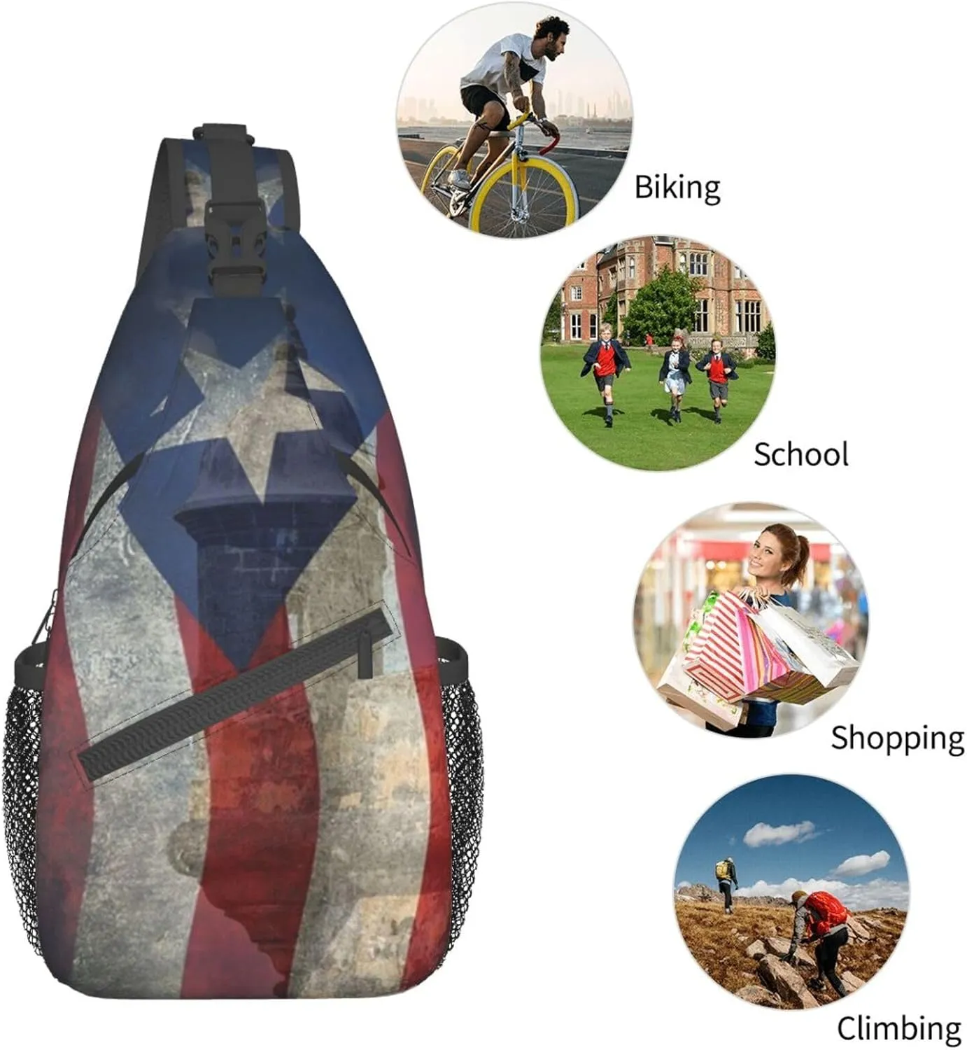 Puerto Rico Flag Crossbody Bag Puerto Rico Shoulder Bag Puerto Backpack Sling Bag Chest Casual Daypack