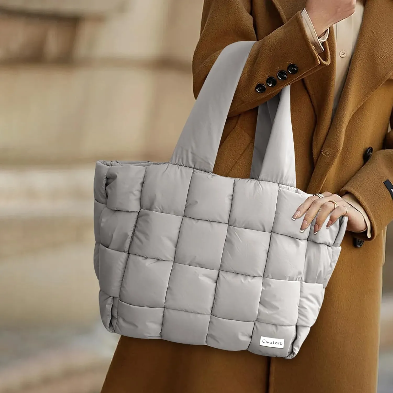 Puffer Tote Bag Quilted Tote Bags for Women Lightweight Down Handbag Large Puffy Tote Bag,Purse for Work Travel Shop