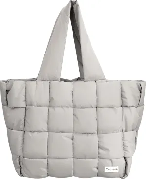Puffer Tote Bag Quilted Tote Bags for Women Lightweight Down Handbag Large Puffy Tote Bag,Purse for Work Travel Shop