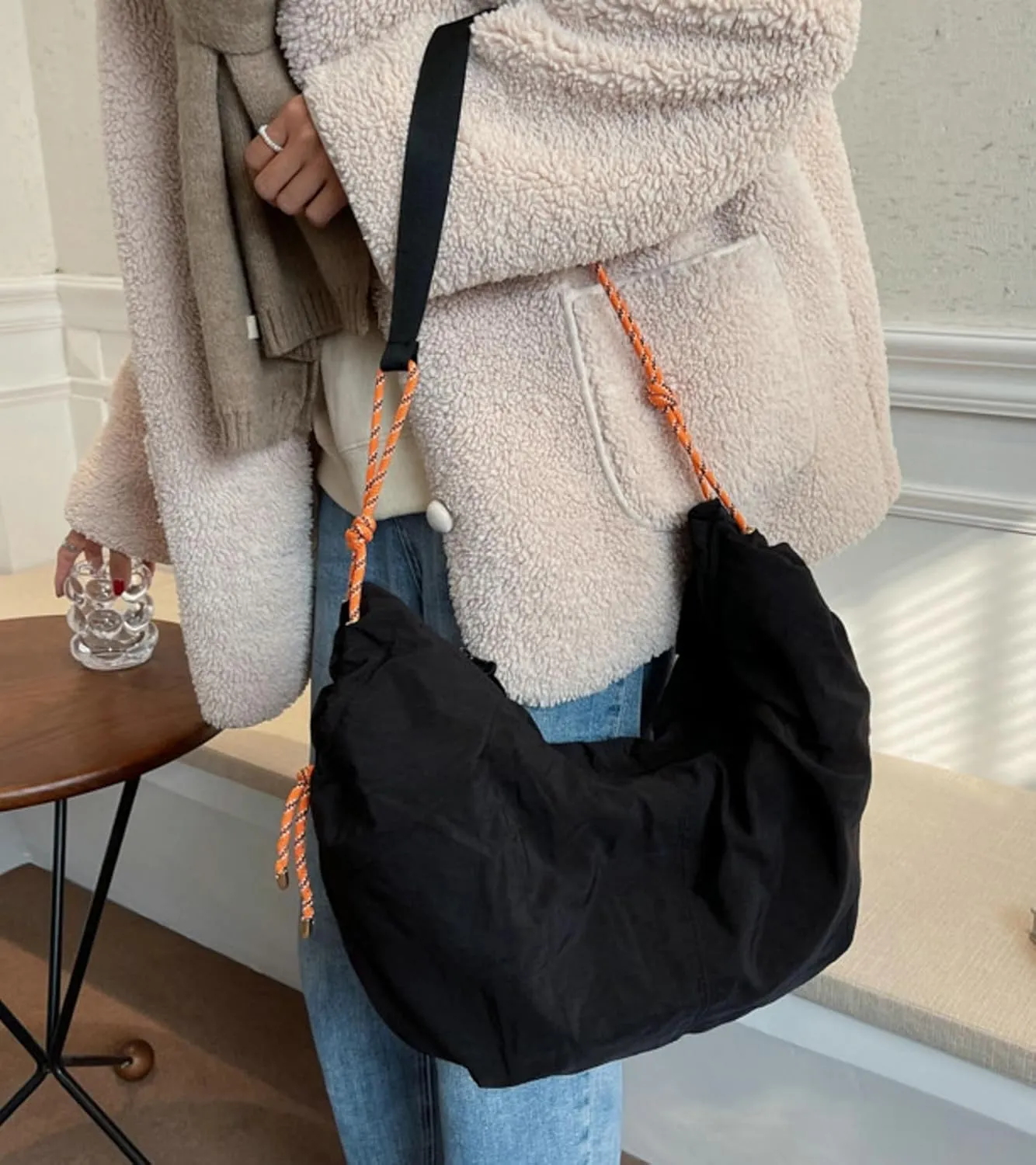 Puffy Tote Bag Unisex Cross Body Nylon Crescent Shoulder Purse Carry On Bag Travel Work Gym Handbag Winter