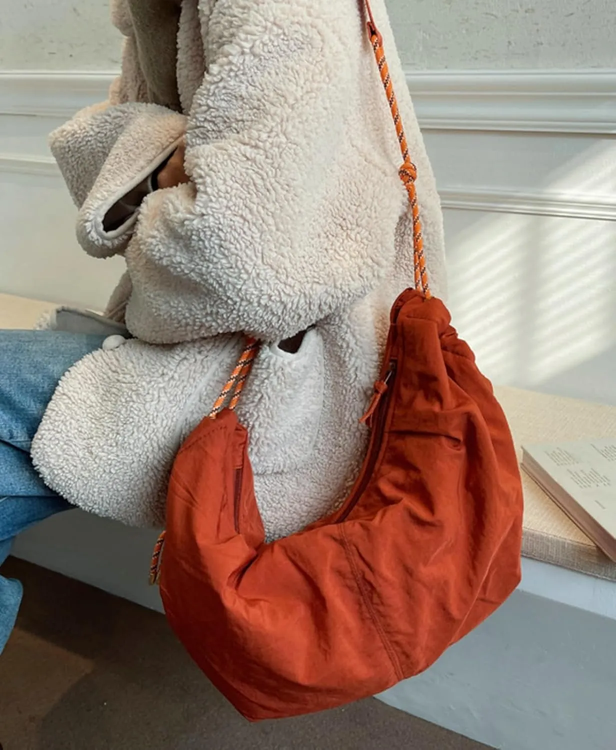 Puffy Tote Bag Unisex Cross Body Nylon Crescent Shoulder Purse Carry On Bag Travel Work Gym Handbag Winter