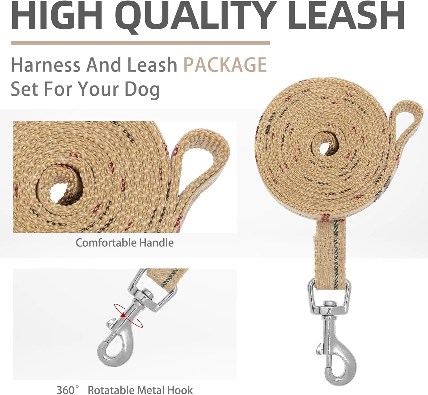 PUPTECK Soft Mesh Dog Harness and Leash Set Step-in Plaid Puppy Padded No Pull Vest Harness for XS Small Medium Sized Dogs Cats Outdoor Walking, Beige L