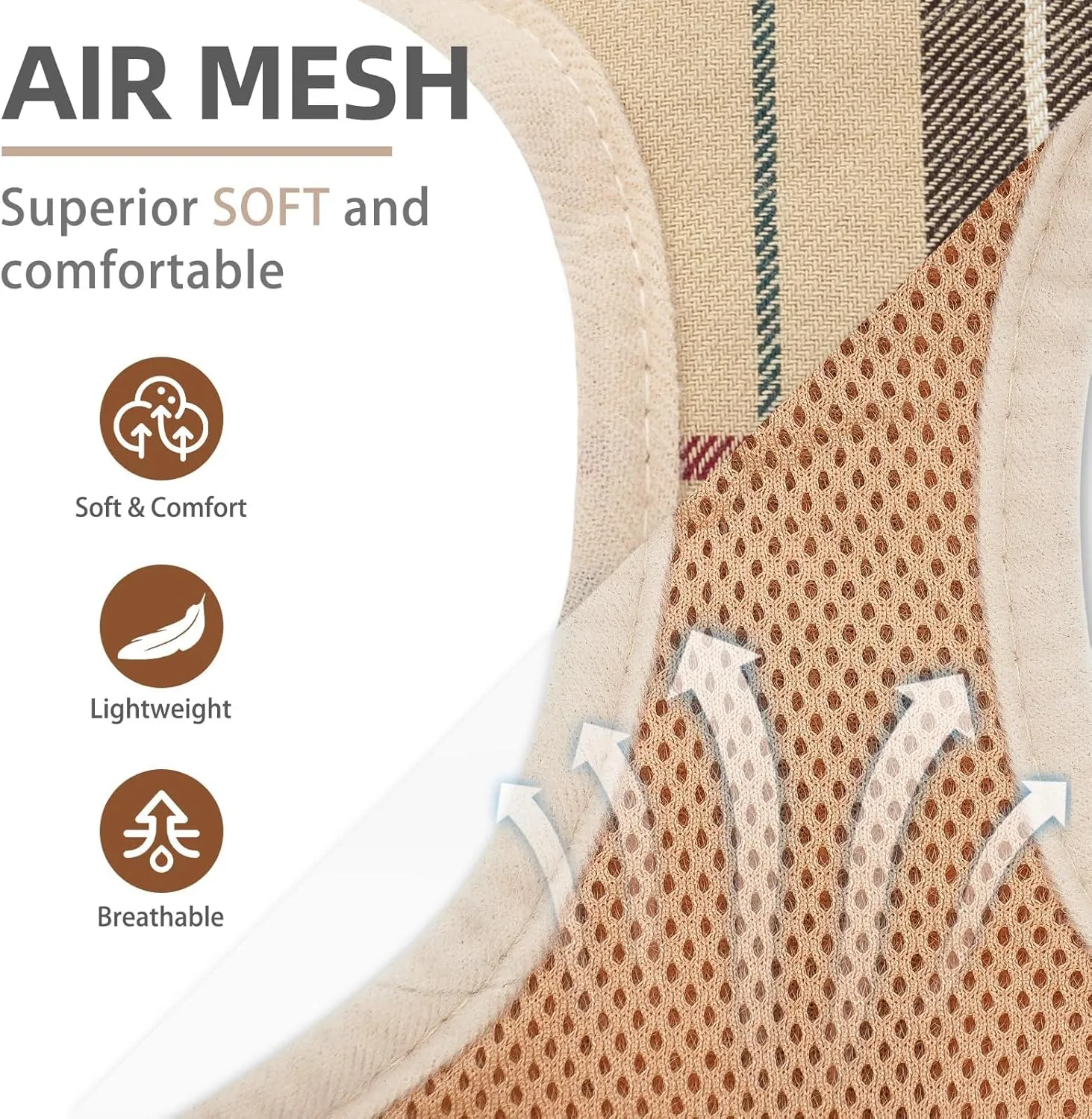 PUPTECK Soft Mesh Dog Harness and Leash Set Step-in Plaid Puppy Padded No Pull Vest Harness for XS Small Medium Sized Dogs Cats Outdoor Walking, Beige L