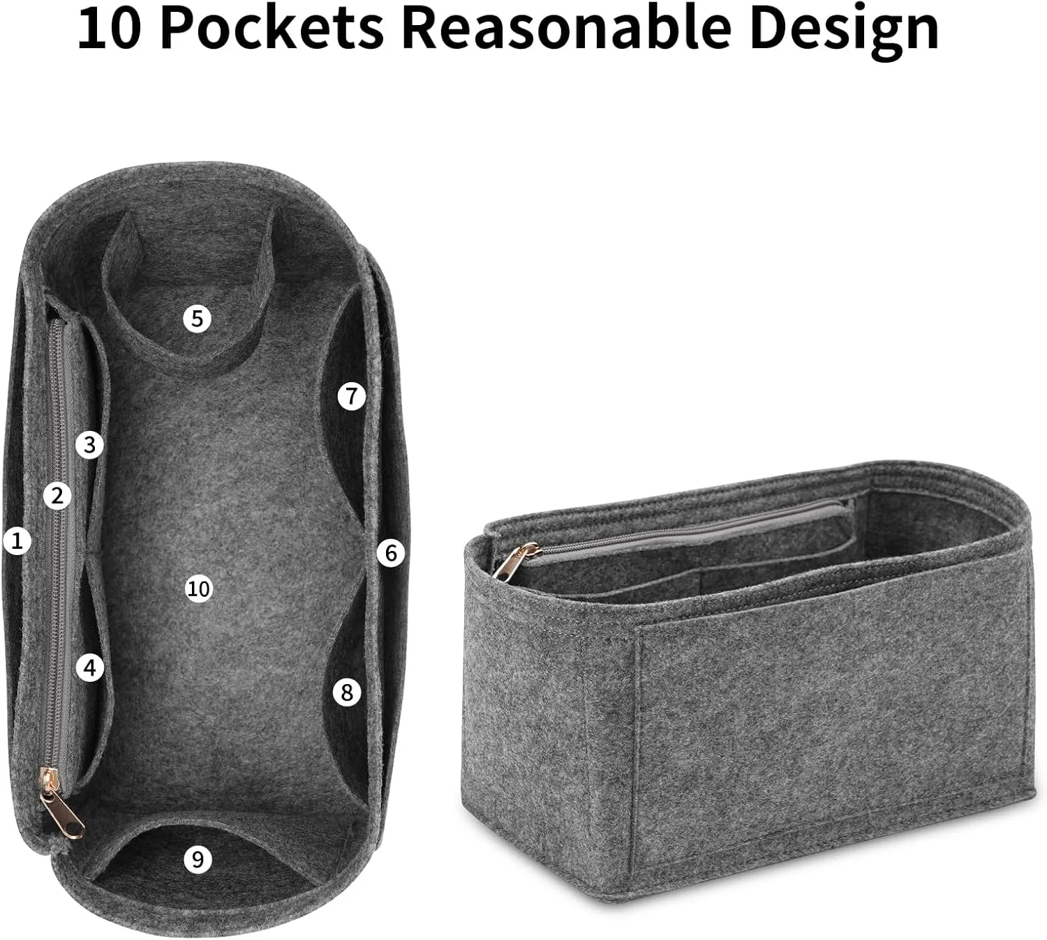 Purse Inserts for Speedy 25 Organizer,Felt Purse Bag Organizer Insert with zipper Bag Tote Shaper (Grey, Medium)