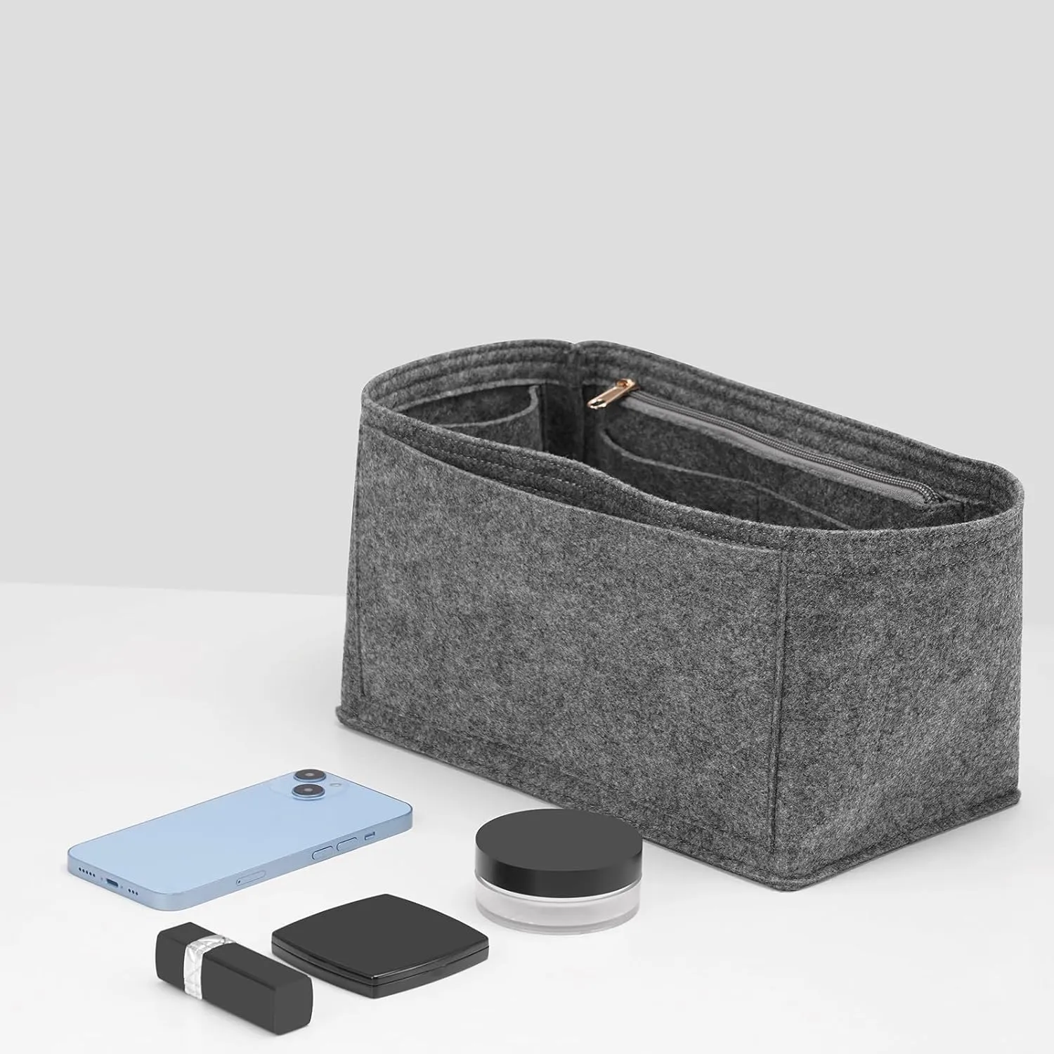 Purse Inserts for Speedy 25 Organizer,Felt Purse Bag Organizer Insert with zipper Bag Tote Shaper (Grey, Medium)