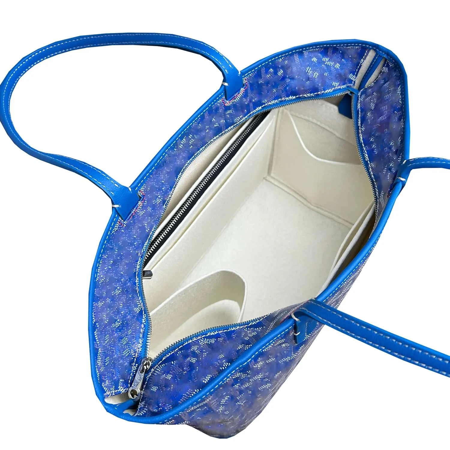 Purse Organizer for Artois MM Bag Organizer, Artois PM Bag Organizer, Artois MM Insert, Handmade 2mm Wool Premium Felt Snug Sturdy Silver Zipper (For Artois PM, Geyser Blue)