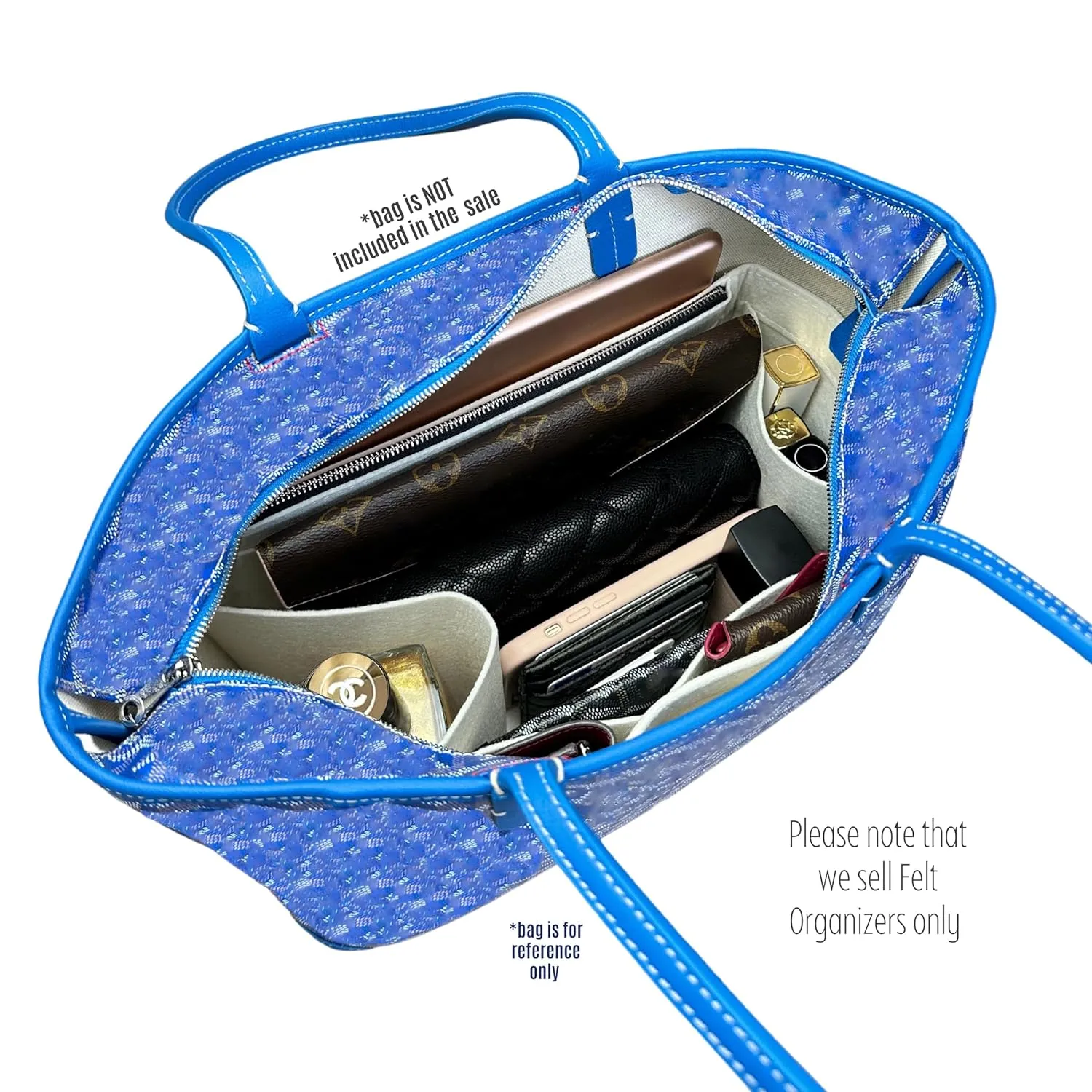 Purse Organizer for Artois MM Bag Organizer, Artois PM Bag Organizer, Artois MM Insert, Handmade 3mm Wool Premium Felt Snug Sturdy Silver Zipper (For Artois PM, Navy)