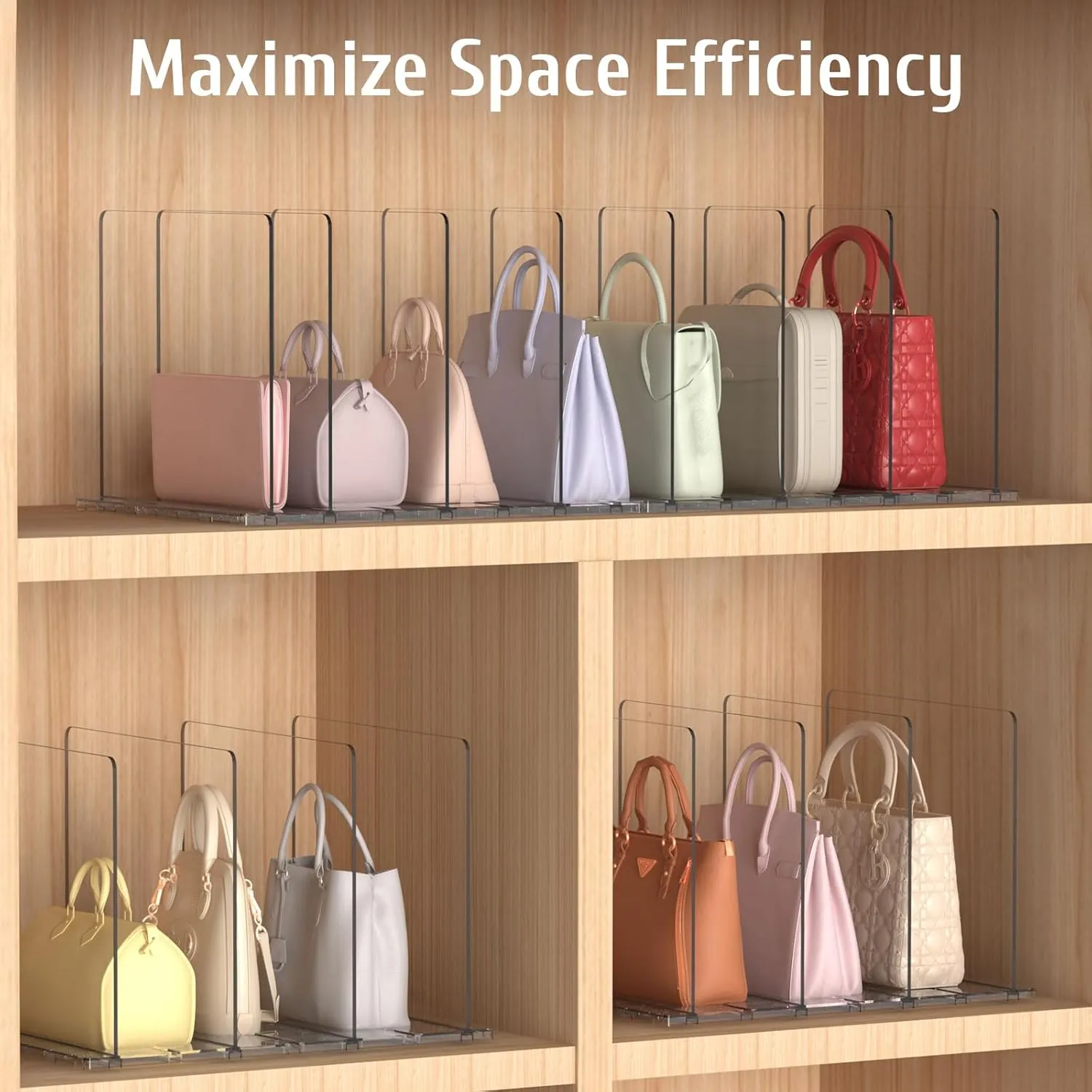 Purse Organizer for Closet, 2-Pack 8 Layer Adjustable Women Handbag Organizer, Clear Shelf Dividers for Closet, Bookshelf, Storage, Offices Organization