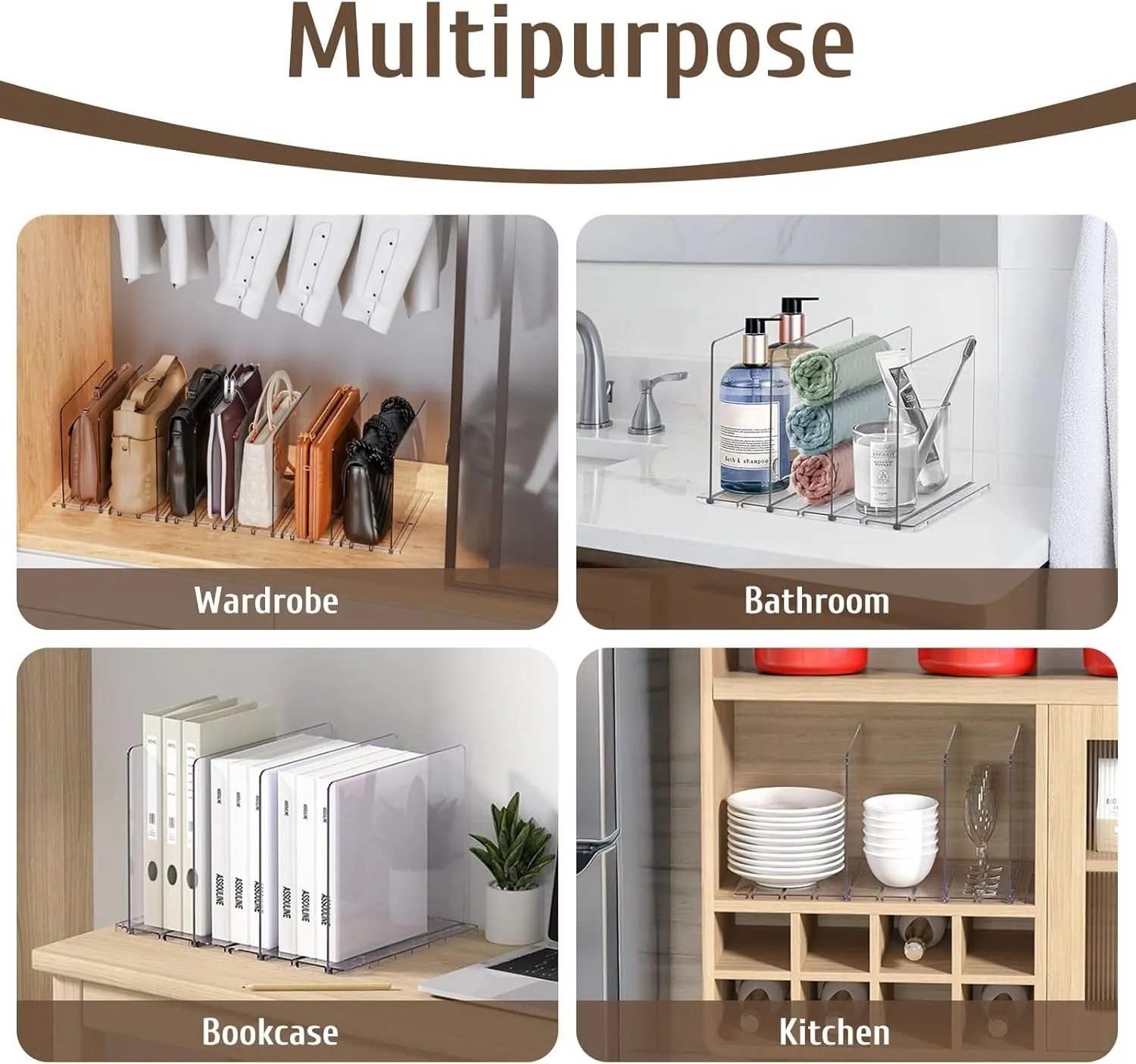 Purse Organizer for Closet, 2-Pack 8 Layer Adjustable Women Handbag Organizer, Clear Shelf Dividers for Closet, Bookshelf, Storage, Offices Organization