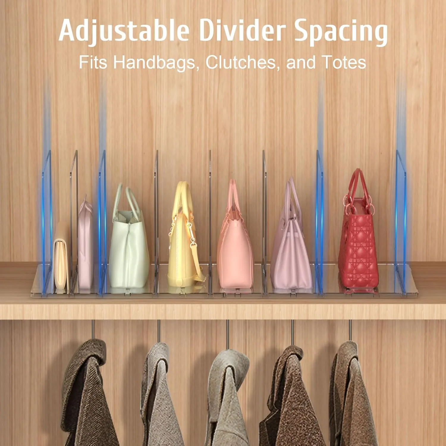 Purse Organizer for Closet, 2-Pack 8 Layer Adjustable Women Handbag Organizer, Clear Shelf Dividers for Closet, Bookshelf, Storage, Offices Organization