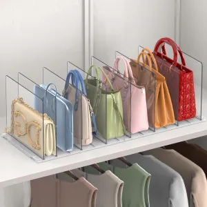 Purse Organizer for Closet, 2-Pack 8 Layer Adjustable Women Handbag Organizer, Clear Shelf Dividers for Closet, Bookshelf, Storage, Offices Organization