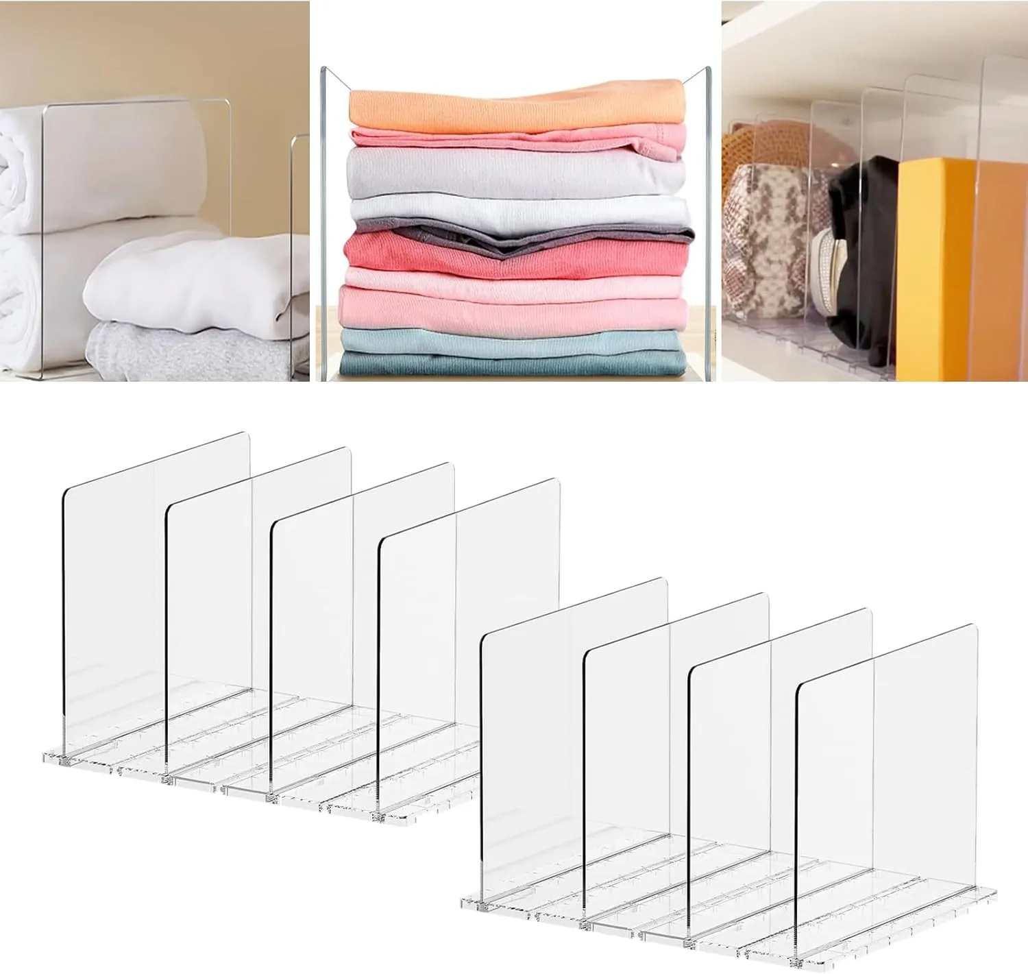 Purse Organizer for Closet, 2-Pack 8 Layer Adjustable Women Handbag Organizer, Clear Shelf Dividers for Closet, Bookshelf, Storage, Offices Organization