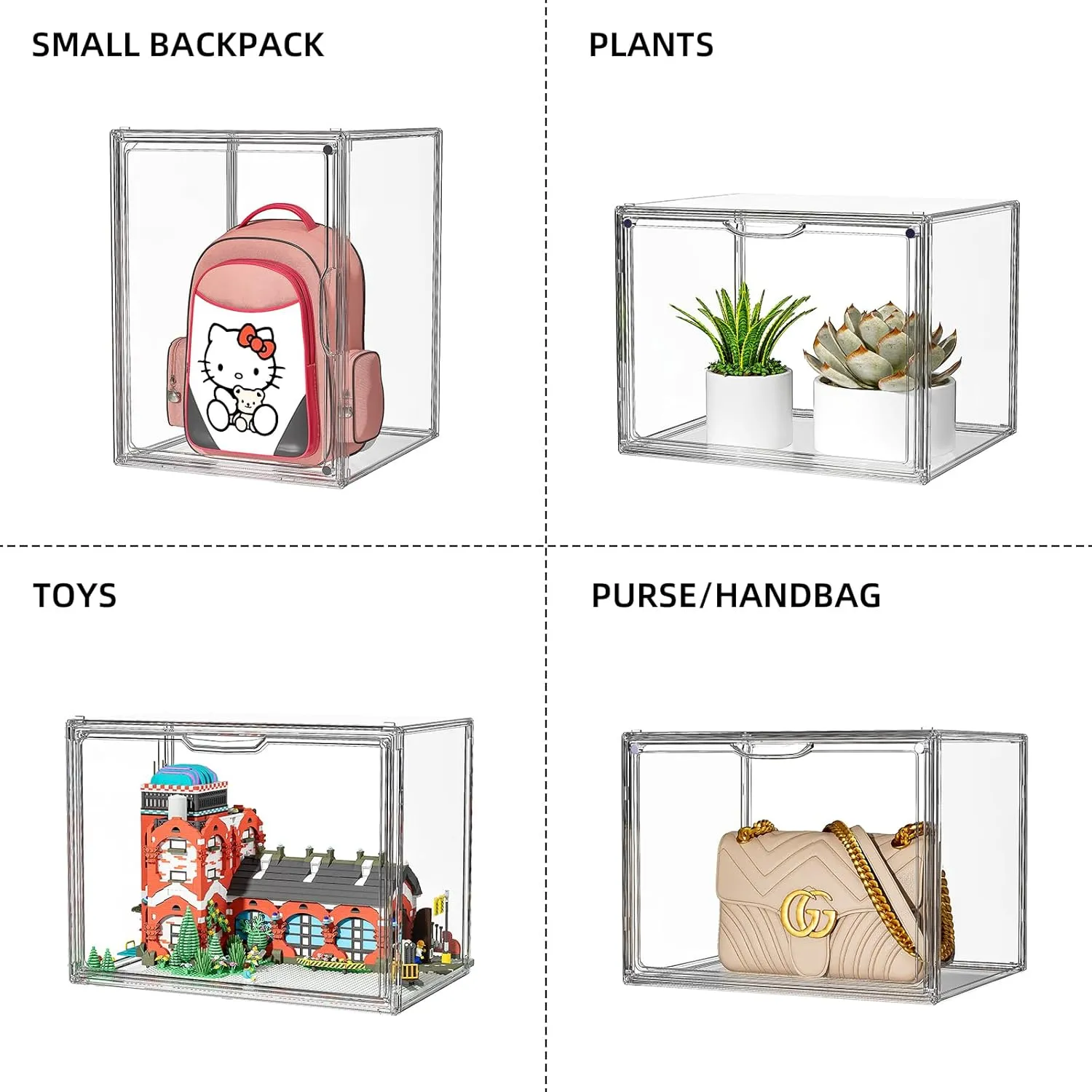 Purse Organizer for Closet, 3 Pack Handbag Storage Organizer, Clear Acrylic Display Case for Collectibles, Stackable Bag Organizer with Magnetic Door for Wallet, Clutch, Figure, Toys