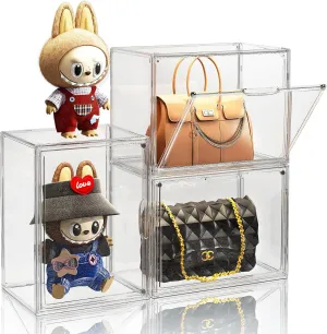 Purse Organizer for Closet, 3 Pack Handbag Storage Organizer, Clear Acrylic Display Case for Collectibles, Stackable Bag Organizer with Magnetic Door for Wallet, Clutch, Figure, Toys