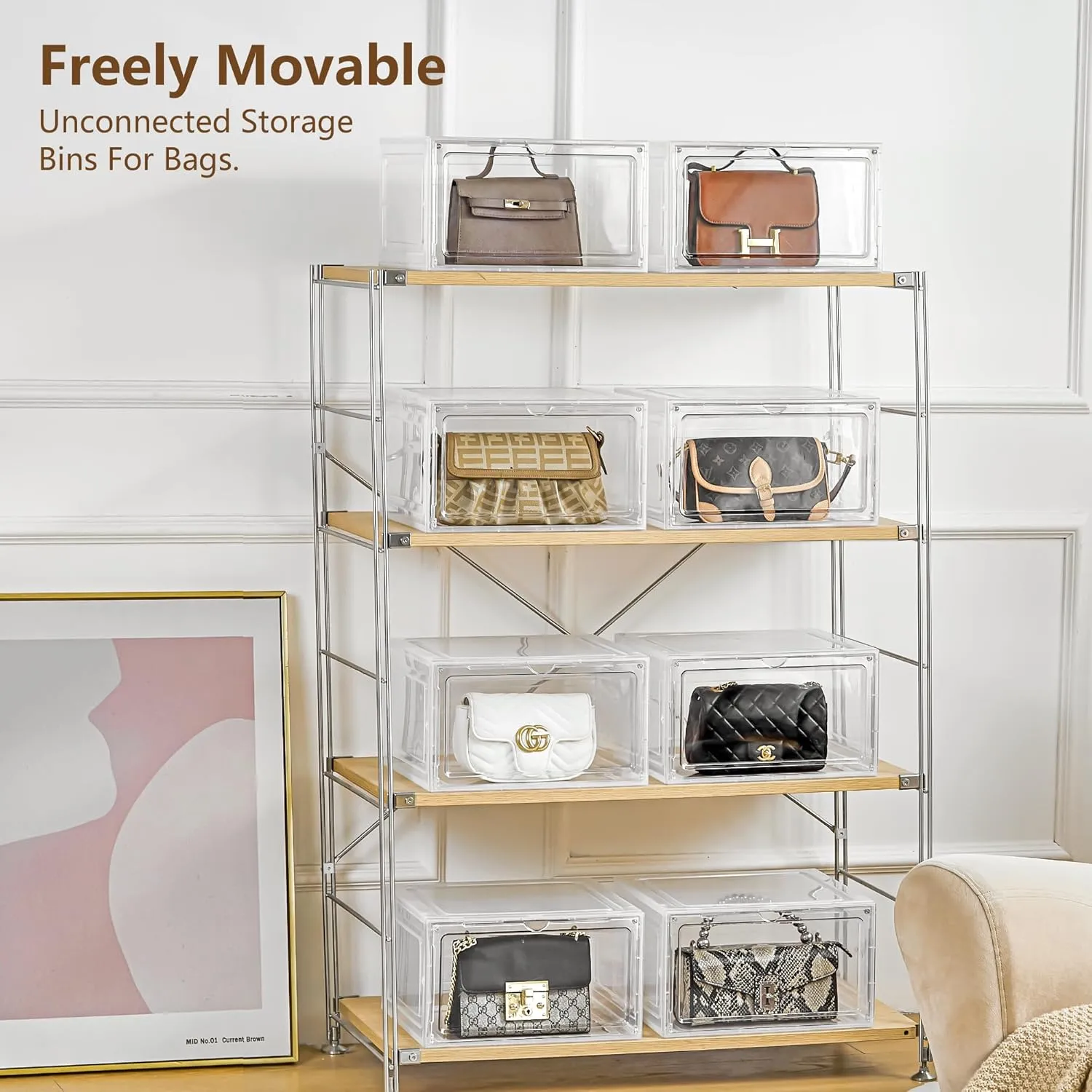 Purse Organizer For Closet 8 Pack Stackable Storage Bins With Lids Clear Plastic Handbag Organizer Purse Storage With Magnetic Door Display Case For Cosmetic Hats