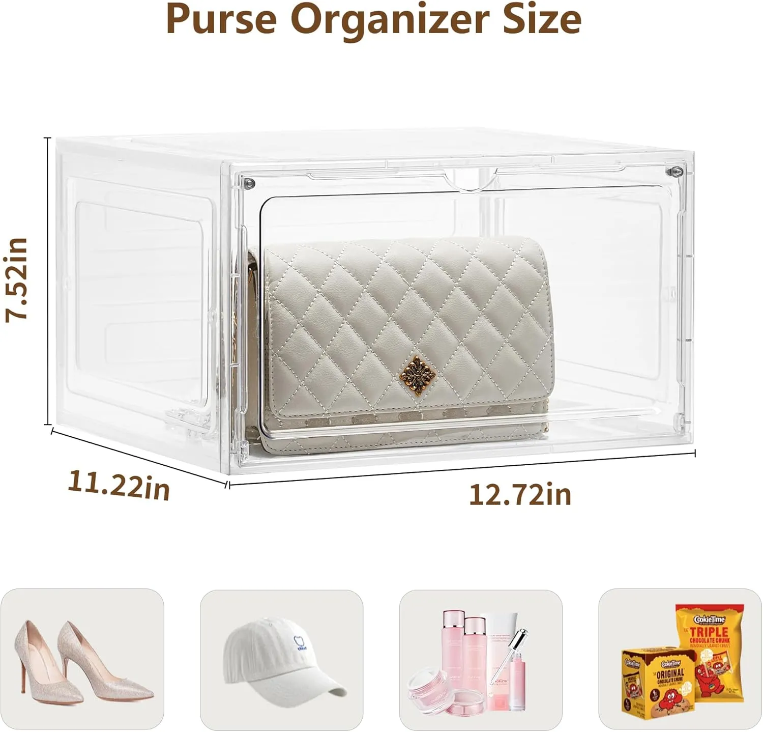 Purse Organizer For Closet 8 Pack Stackable Storage Bins With Lids Clear Plastic Handbag Organizer Purse Storage With Magnetic Door Display Case For Cosmetic Hats