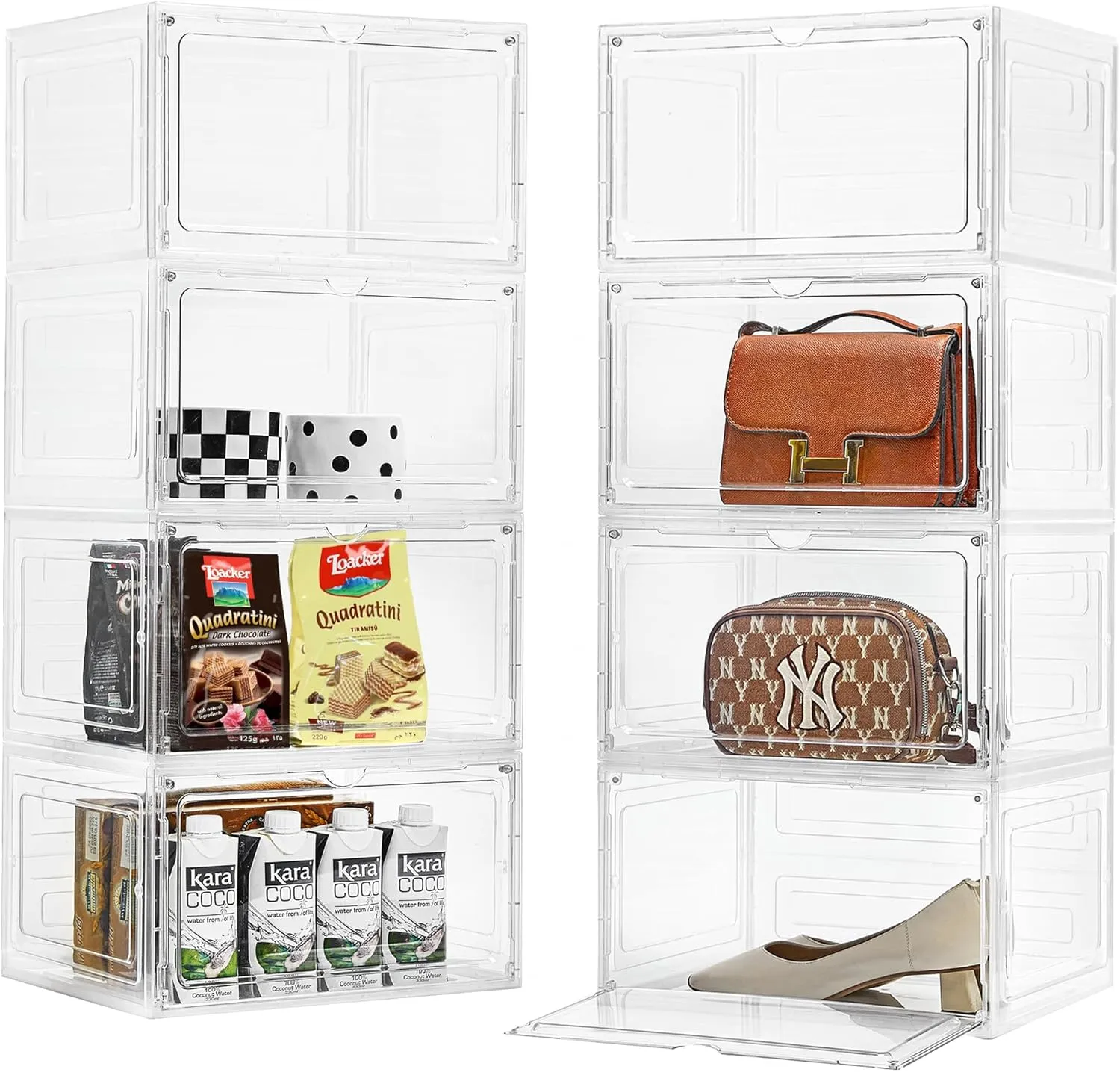 Purse Organizer For Closet 8 Pack Stackable Storage Bins With Lids Clear Plastic Handbag Organizer Purse Storage With Magnetic Door Display Case For Cosmetic Hats