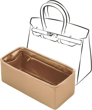 Purse Organizer Insert Compatible with Berkin Bag, Silk Bag Organizer for Berkin 25, Lightweight and Soft Touch (BK25 with Zipper, Champagne)