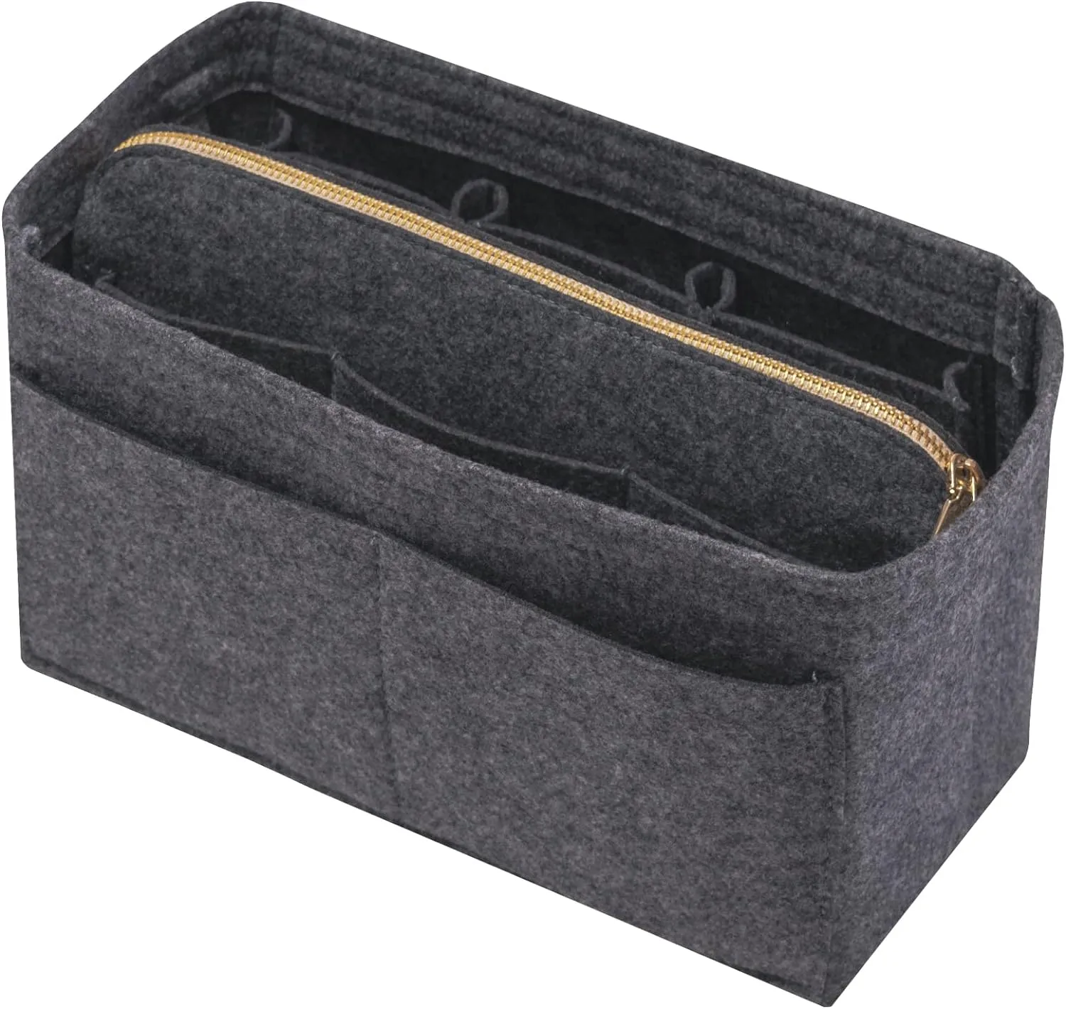 Purse Organizer Insert with Zipper Felt Bag Organizer for Tote Purse Grey Medium