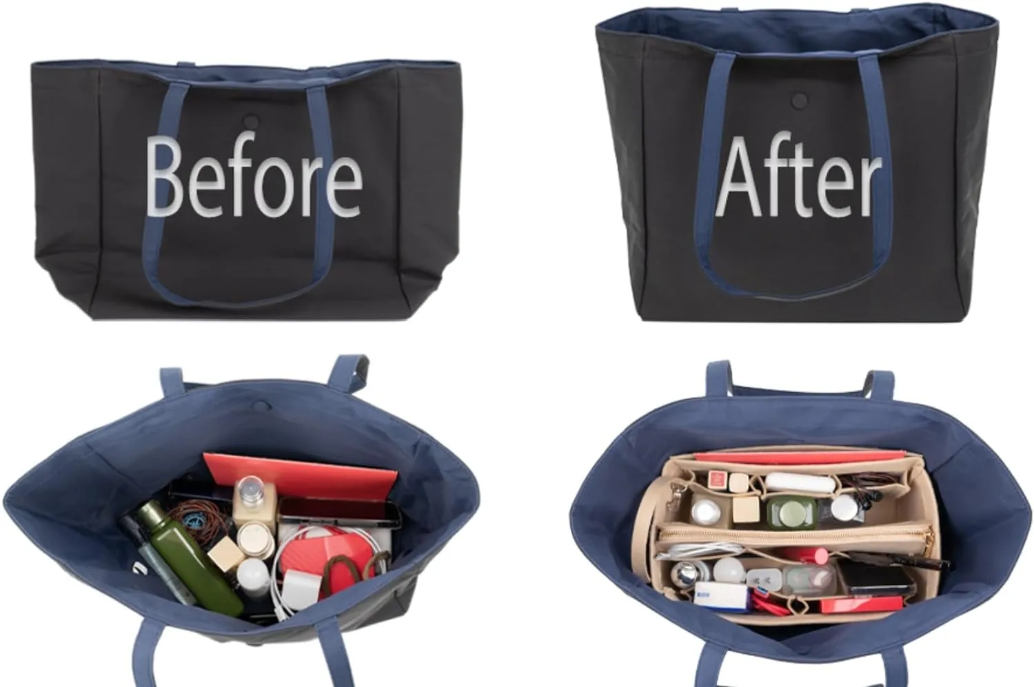 Purse Organizer Insert with Zipper Felt Bag Organizer for Tote Purse Grey Medium