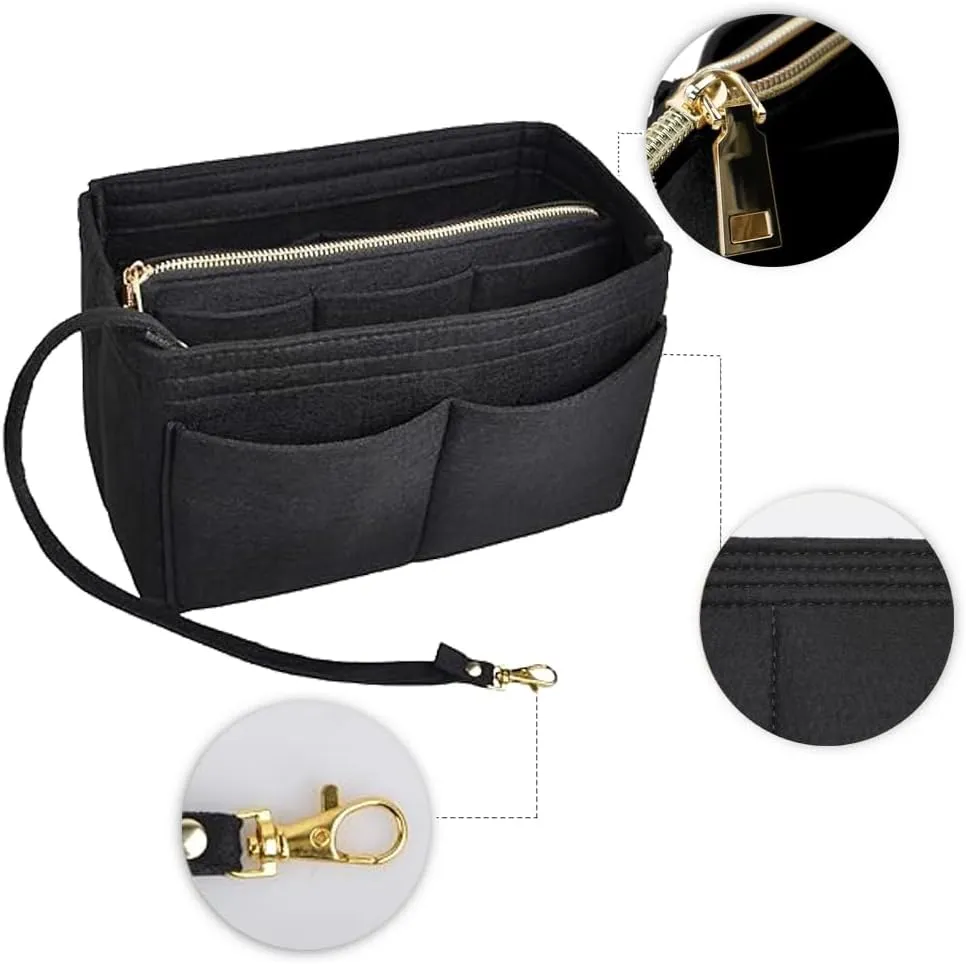 Purse Organizer Insert、Lady Purse Organizer、Handbag divider organizer、 Tote Purse Insert Bag Perfect for Speedy, Neverfull, Handbagand More (Black, XL)