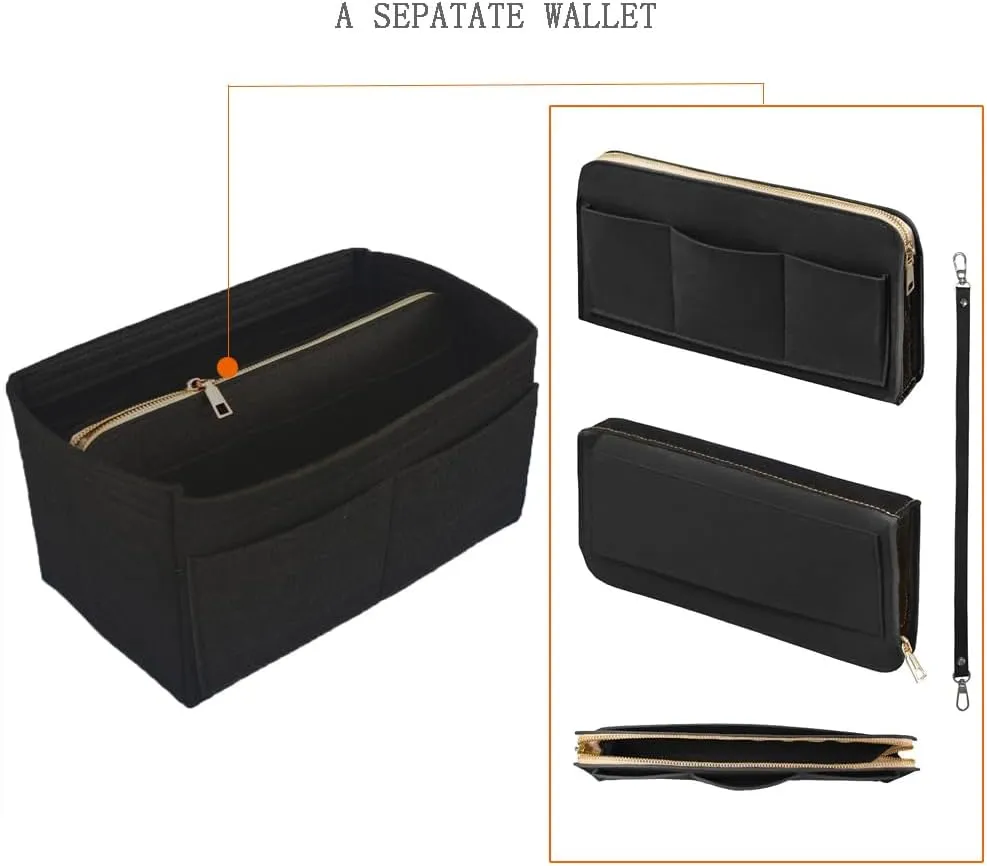 Purse Organizer Insert、Lady Purse Organizer、Handbag divider organizer、 Tote Purse Insert Bag Perfect for Speedy, Neverfull, Handbagand More (Black, XL)