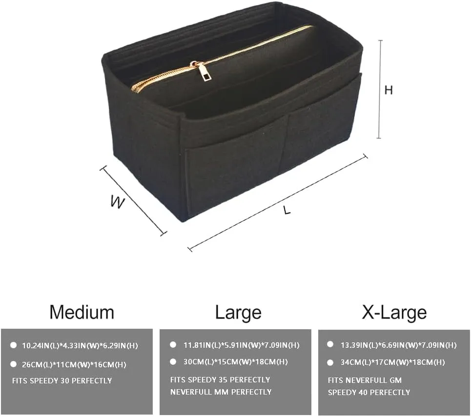 Purse Organizer Insert、Lady Purse Organizer、Handbag divider organizer、 Tote Purse Insert Bag Perfect for Speedy, Neverfull, Handbagand More (Black, XL)