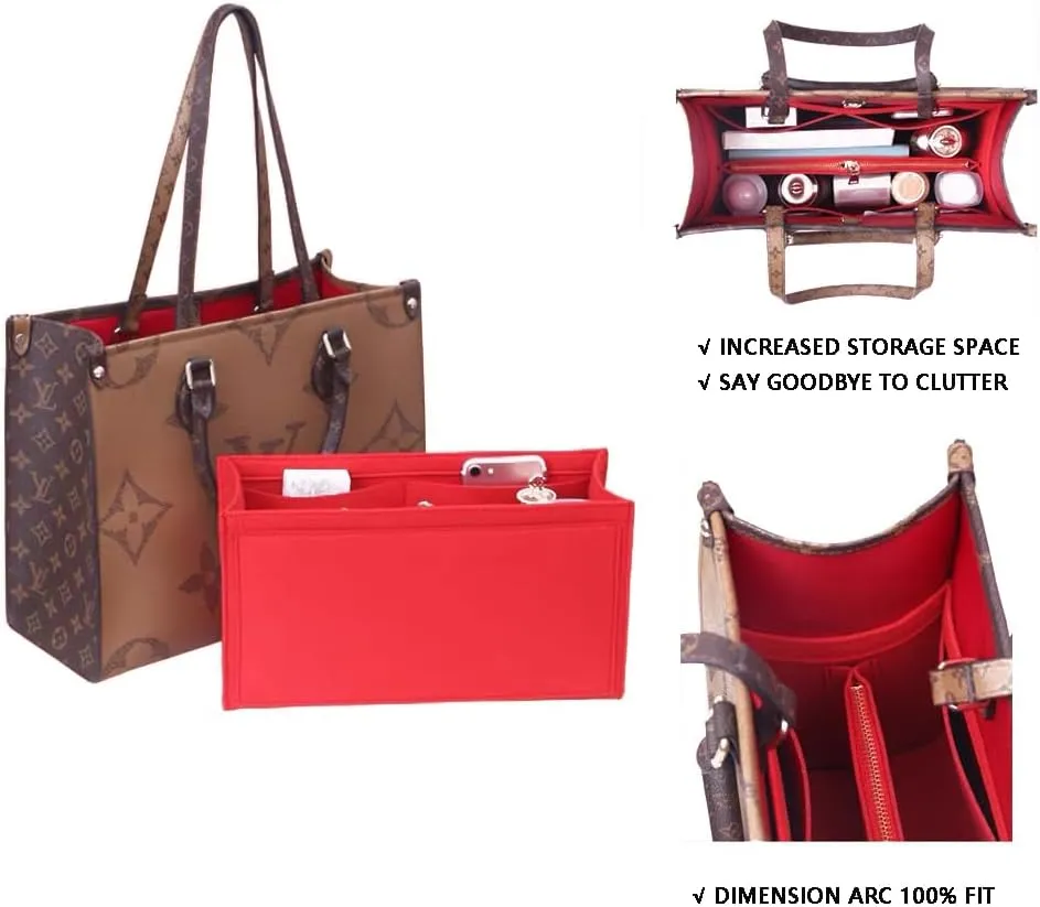 Purse Organizer Insert、Lady Purse Organizer、Handbag divider organizer、 Tote Purse Insert Bag Perfect for Speedy, Neverfull, Handbagand More(Red, XL)