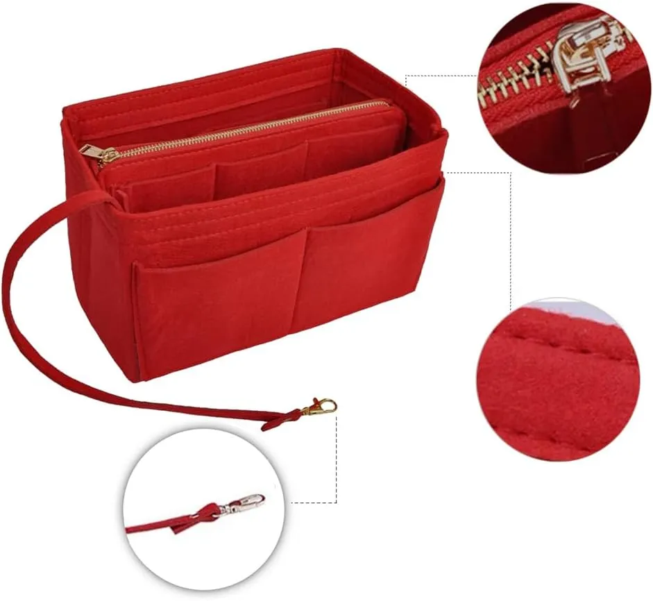 Purse Organizer Insert，Lady Purse Organizer，Handbag divider organize，Tote Purse Insert Bag Perfect for Handbagand More (Red, M)