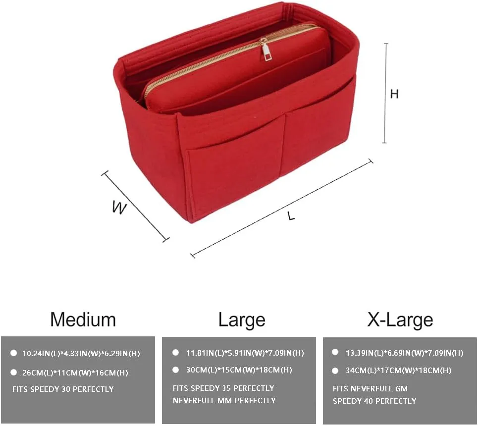 Purse Organizer Insert，Lady Purse Organizer，Handbag divider organize，Tote Purse Insert Bag Perfect for Handbagand More (Red, M)