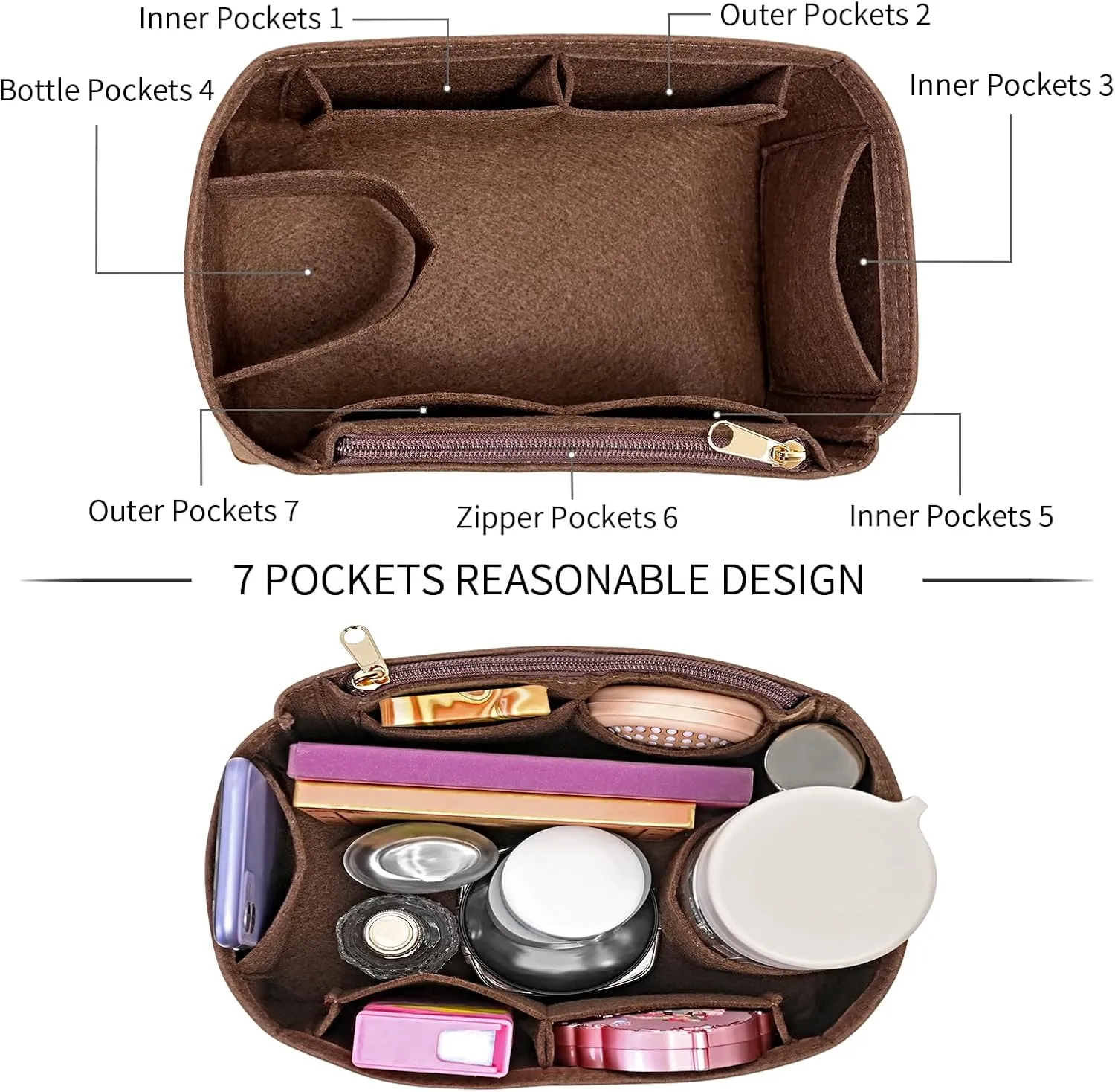 Purse Organizer Inserts for Speedy 30 Felt Purse Inserts HandBag and Tote bag Neverful Organizer Insert (Brown New,Large)
