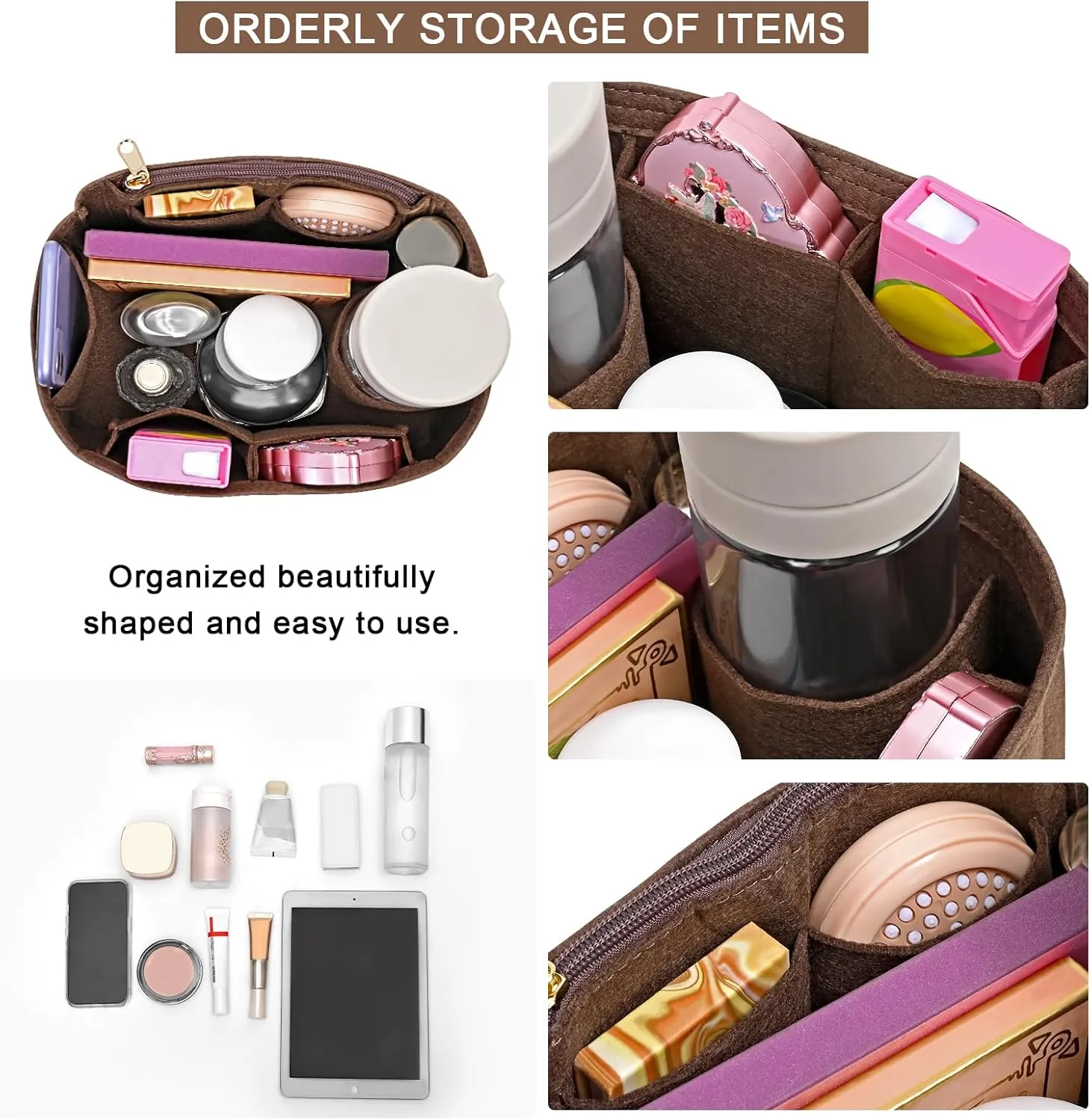 Purse Organizer Inserts for Speedy 30 Felt Purse Inserts HandBag and Tote bag Neverful Organizer Insert (Brown New,Large)