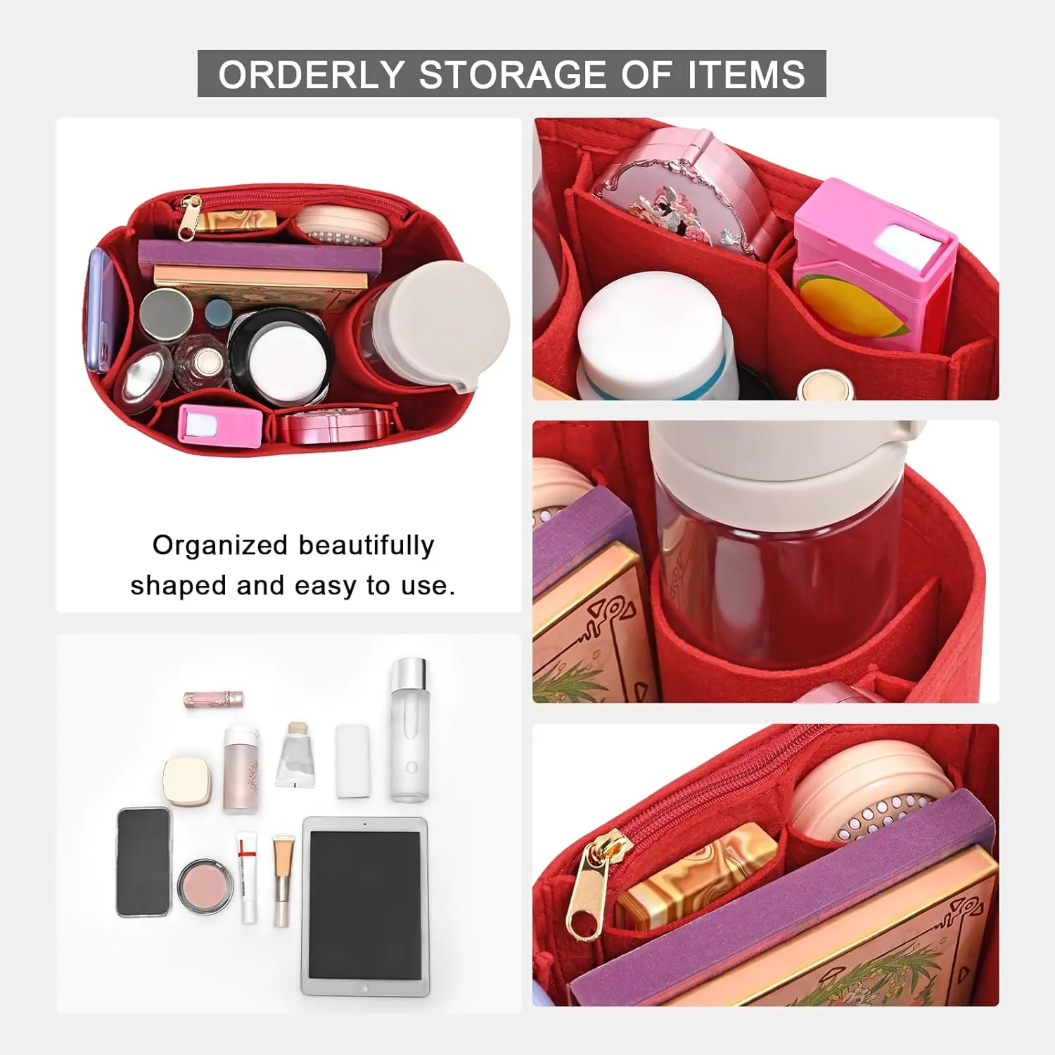 Purse Organizer Inserts for Speedy 30 Felt Purse Inserts HandBag and Tote bag Neverful Organizer Insert (Red,Large)