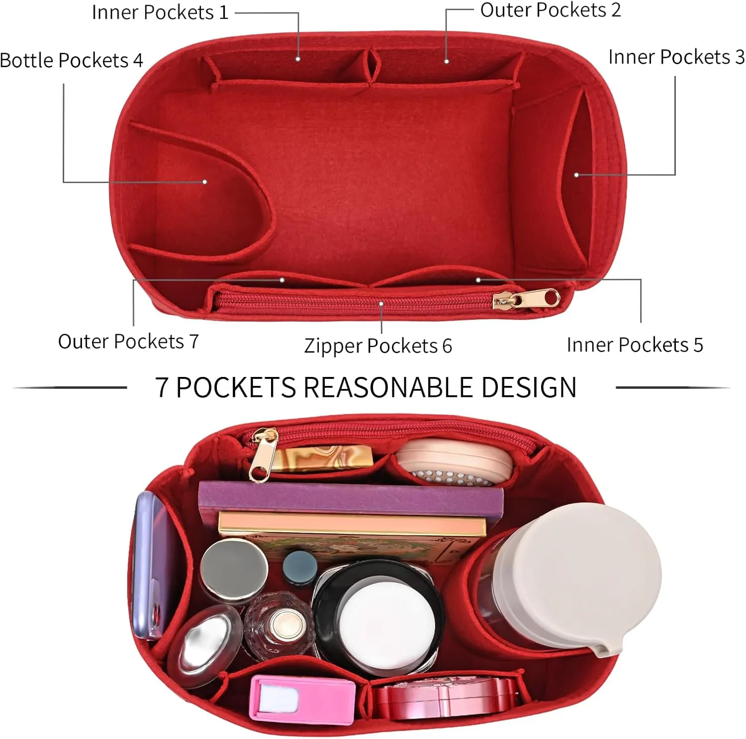 Purse Organizer Inserts for Speedy 30 Felt Purse Inserts HandBag and Tote bag Neverful Organizer Insert (Red,Large)