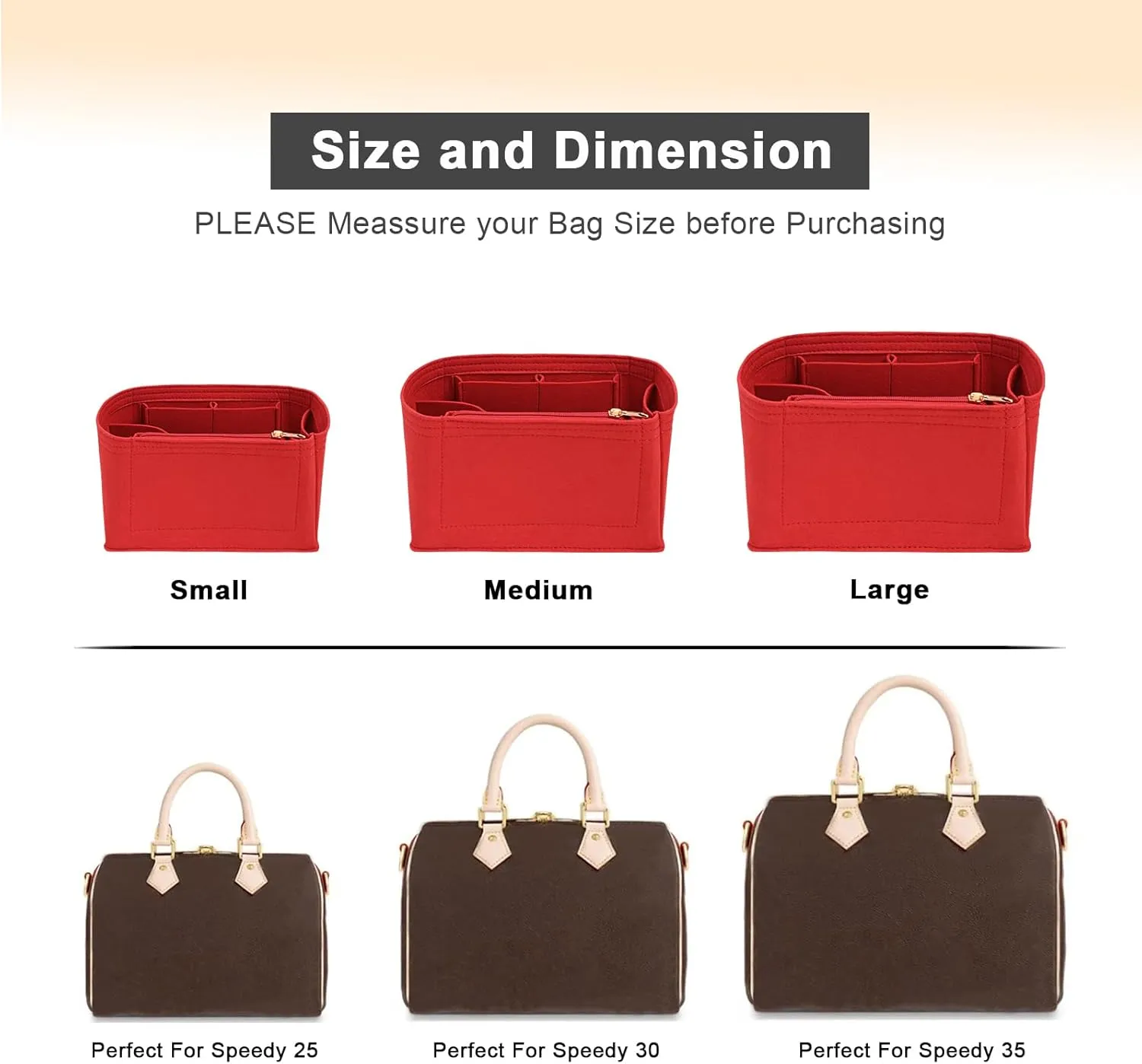 Purse Organizer Inserts for Speedy 30 Felt Purse Inserts HandBag and Tote bag Neverful Organizer Insert (Red,Large)