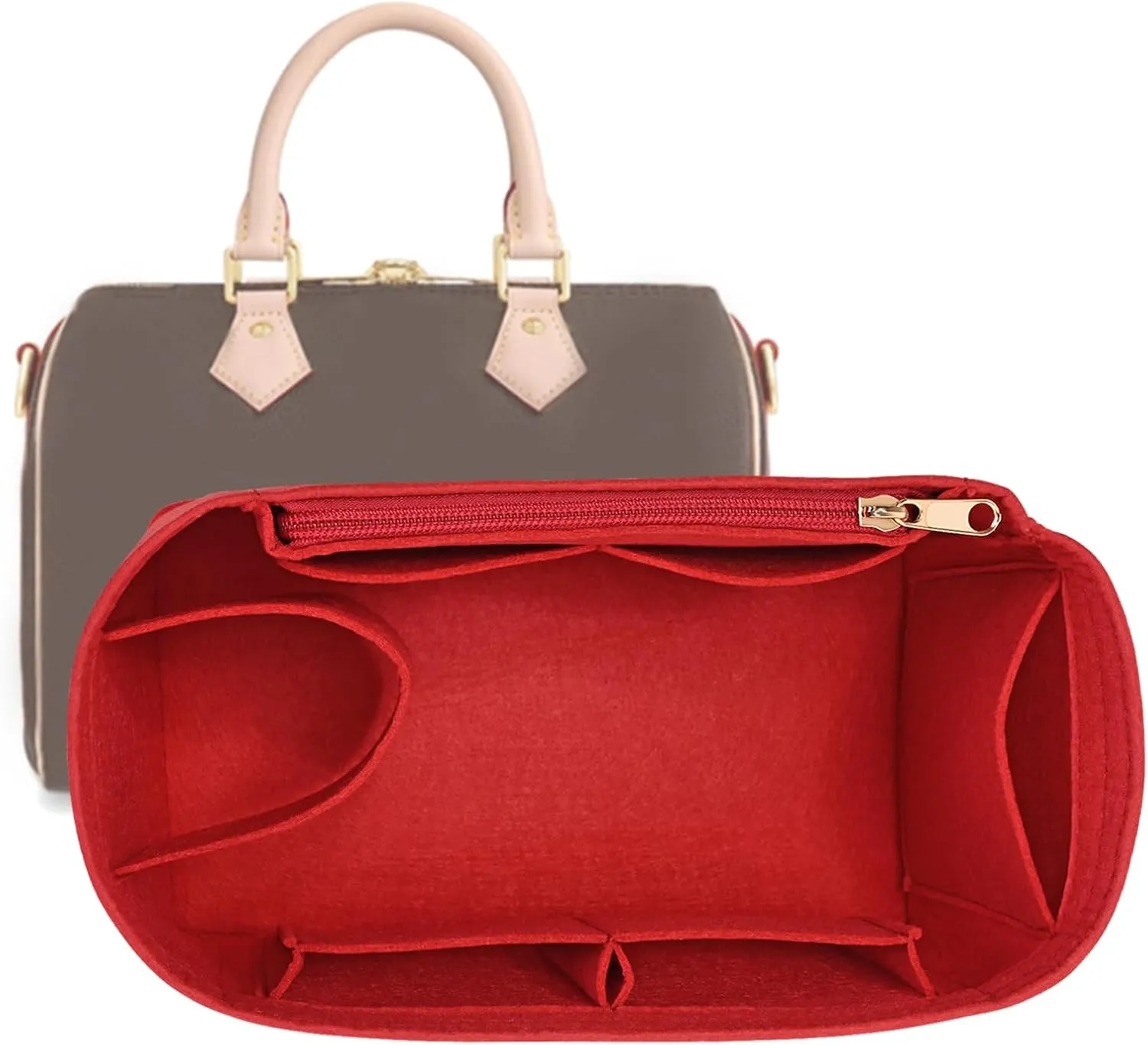 Purse Organizer Inserts for Speedy 30 Felt Purse Inserts HandBag and Tote bag Neverful Organizer Insert (Red,Large)