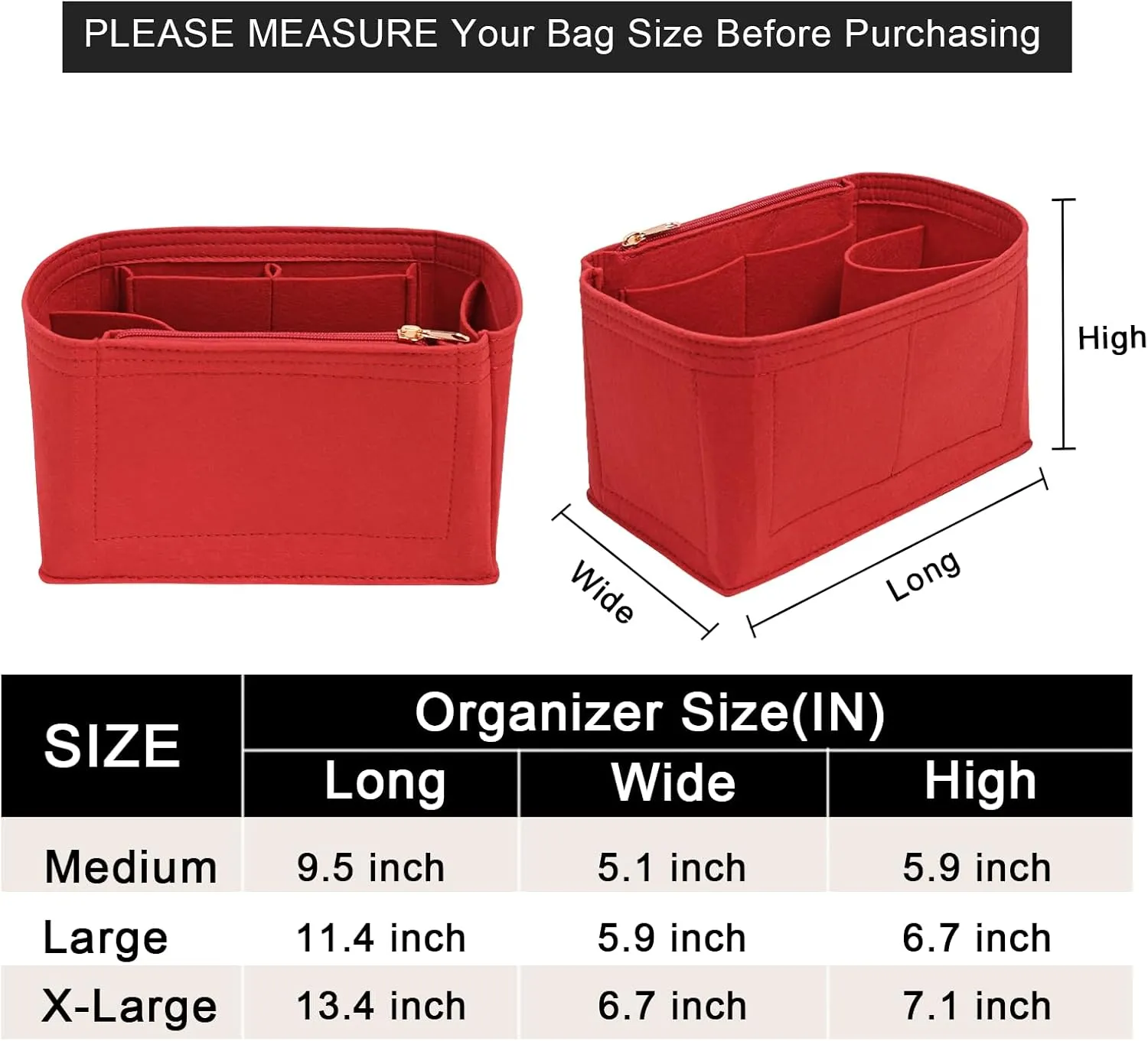 Purse Organizer Inserts for Speedy 30 Felt Purse Inserts HandBag and Tote bag Neverful Organizer Insert (Red,Large)