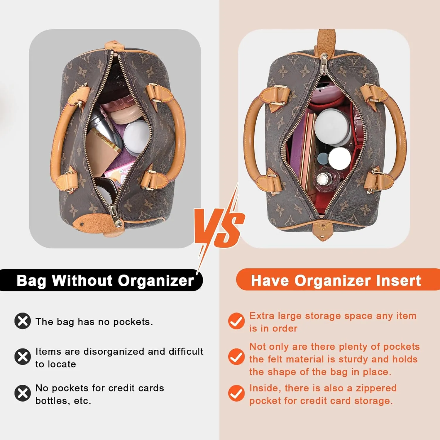 Purse Organizer Inserts for Speedy 30 Felt Purse Inserts HandBag and Tote bag Neverful Organizer Insert (Red,Large)