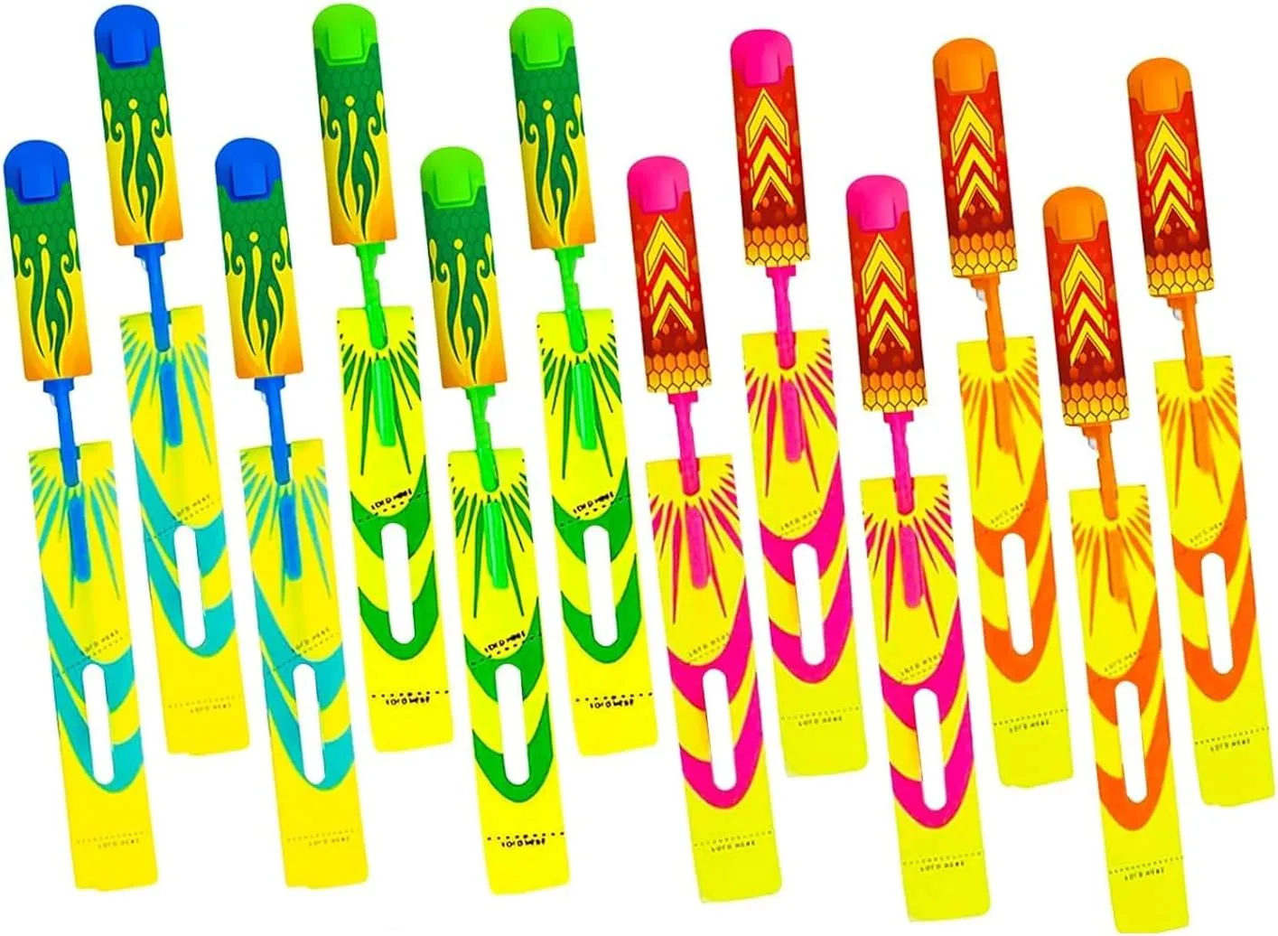 QUANA LED Slingshot Rocket Launcher for Kids - 12 Pack Flying Copter Toys with Light-Up Rockets, Outdoor Summer Camping Games, Birthday Party Favors & Gifts for Boys Girls Ages 3-12