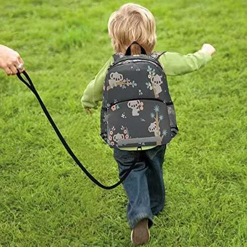 QUGRL Cute Koala Floral Kids Toddler Backpack with Leash Harness Flowers Kindergarten Child Schoolbag Preschool Nursery Baby Travel Bag for Boys Girls 3-8 Years