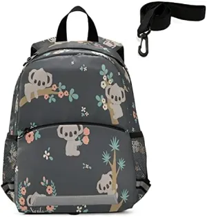 QUGRL Cute Koala Floral Kids Toddler Backpack with Leash Harness Flowers Kindergarten Child Schoolbag Preschool Nursery Baby Travel Bag for Boys Girls 3-8 Years