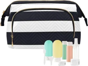 Quilted Cosmetic Bag with 9-Piece Accessory Set, Straight Pride Flag Sexual Identity Travel Cosmetic Organizer Toiletry Bag Travel Makeup Bag Double Layer Makeup Organizer Bag