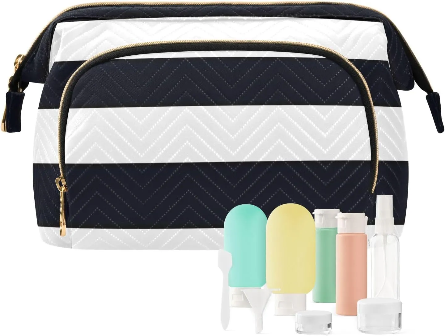 Quilted Cosmetic Bag with 9-Piece Accessory Set, Straight Pride Flag Sexual Identity Travel Cosmetic Organizer Toiletry Bag Travel Makeup Bag Double Layer Makeup Organizer Bag
