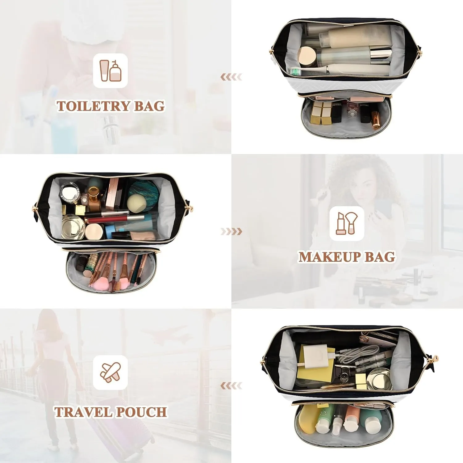 Quilted Cosmetic Bag with 9-Piece Accessory Set, Straight Pride Flag Sexual Identity Travel Cosmetic Organizer Toiletry Bag Travel Makeup Bag Double Layer Makeup Organizer Bag